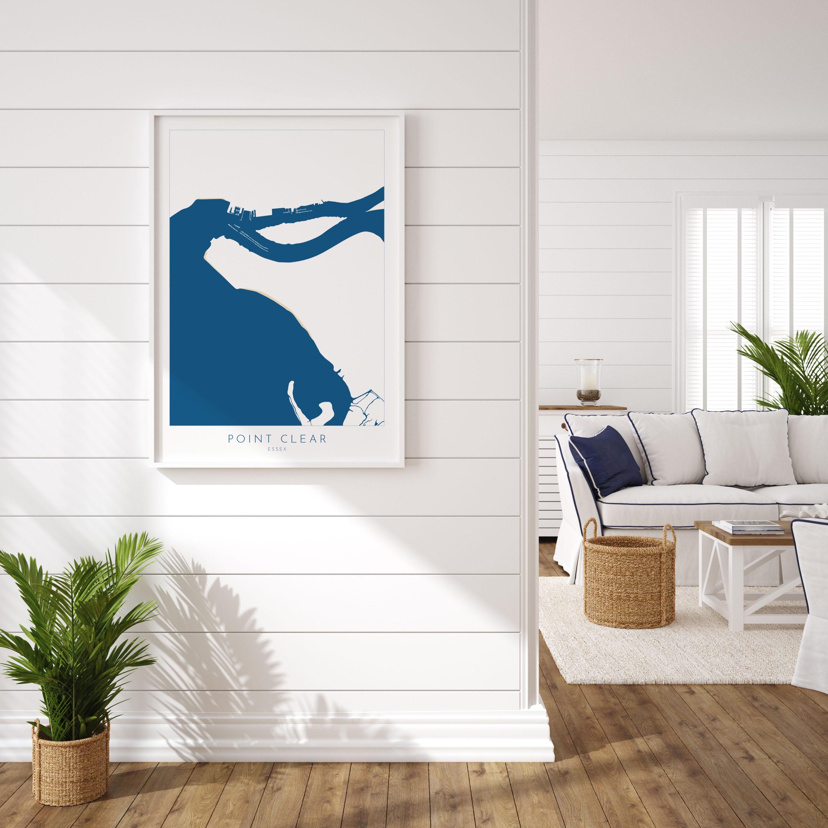 Point Clear Map Art - Essex Map, Point Clear Essex Art, Brightlingsea Map, Clacton-on-Sea UK, Colchester Map, Essex Art