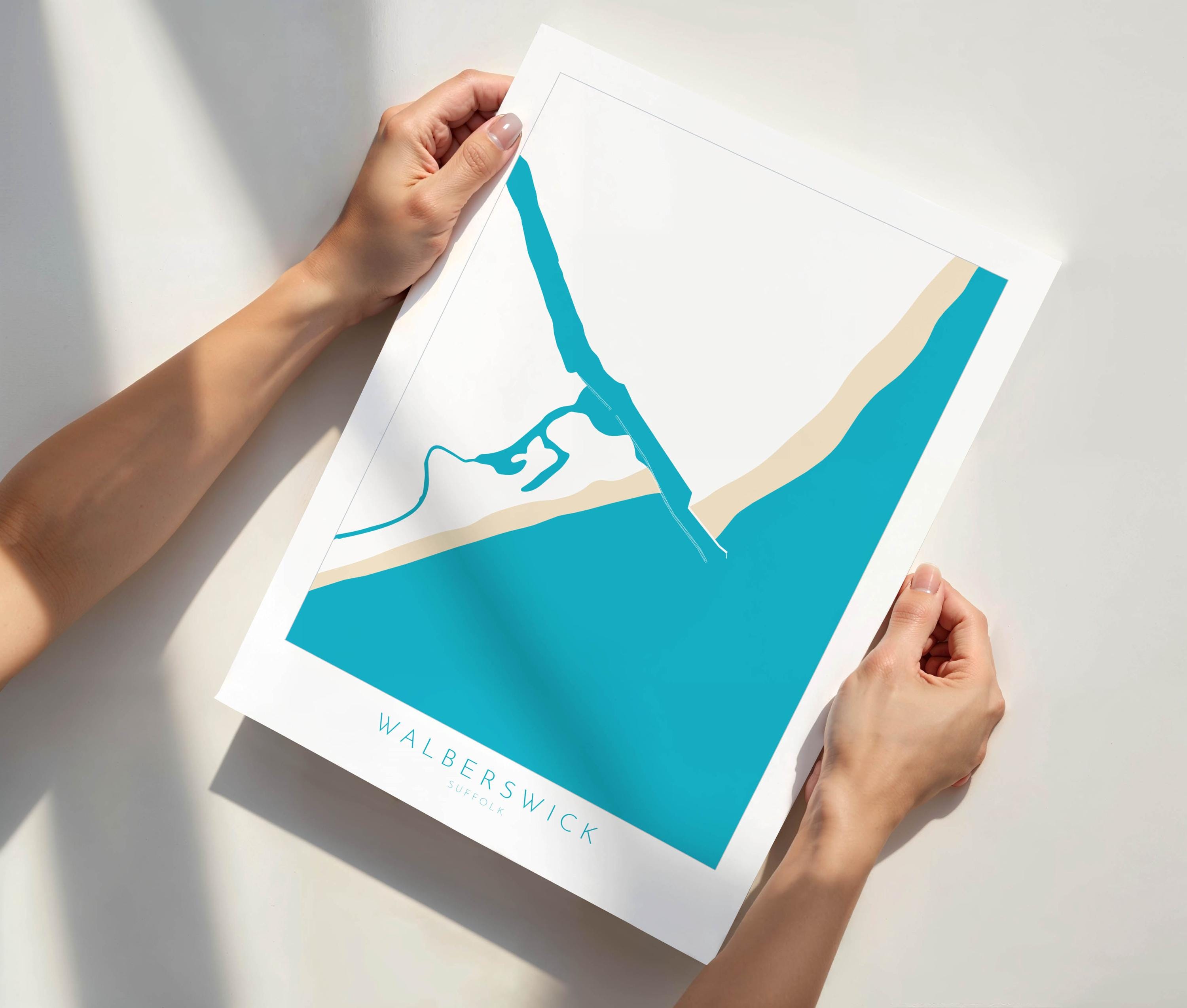 Walberswick Art - Suffolk Art, Walberswick Map Art, Walberswick Beach, Suffolk Coast, Suffolk Travel Print, River Blyth