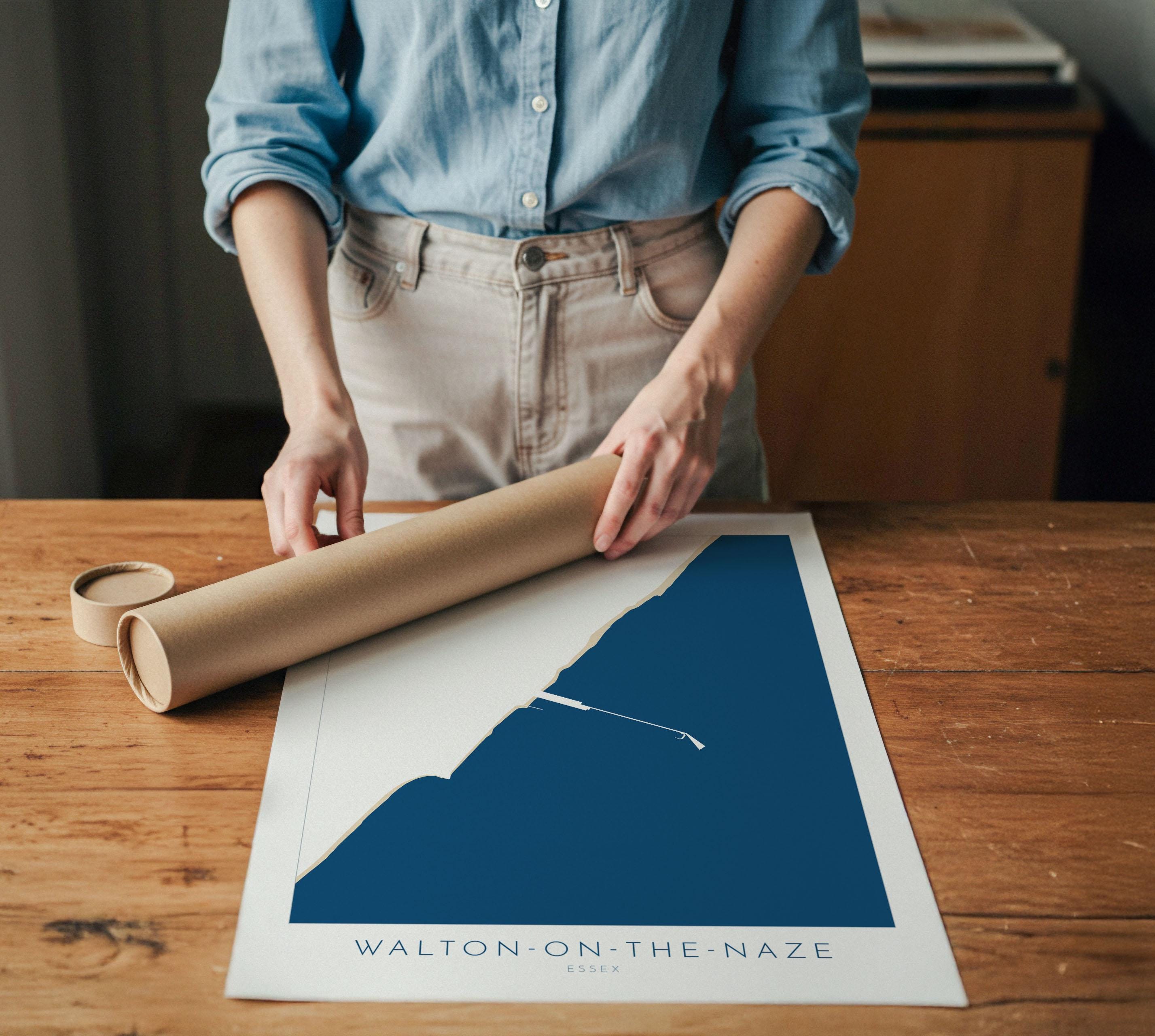 Walton-on-the-Naze Map Art - Essex Map, Walton-on-the-Naze Essex Art, Frinton Beach, Walton-on-the-Naze Beach UK, Colchester Map, Essex Art