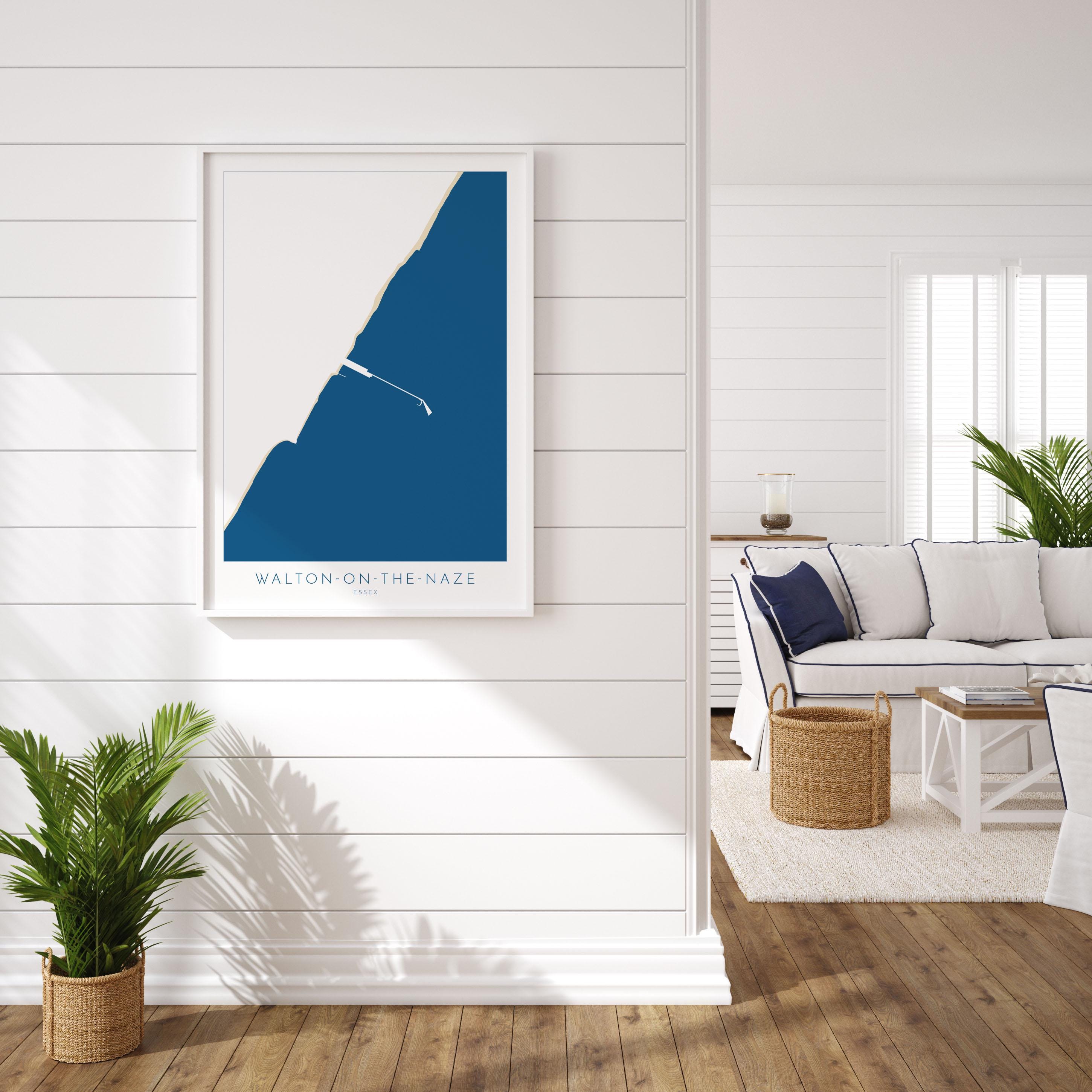 Walton-on-the-Naze Map Art - Essex Map, Walton-on-the-Naze Essex Art, Frinton Beach, Walton-on-the-Naze Beach UK, Colchester Map, Essex Art