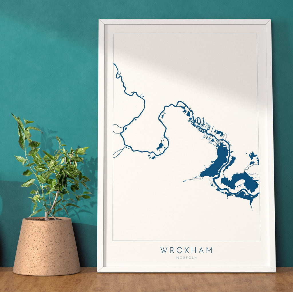 Wroxham Map - Norfolk Broads, Wroxham Norfolk Art Print, Hoveton Map, Norfolk UK, Norfolk Map, Wroxham Broad, Map Art, River Bure