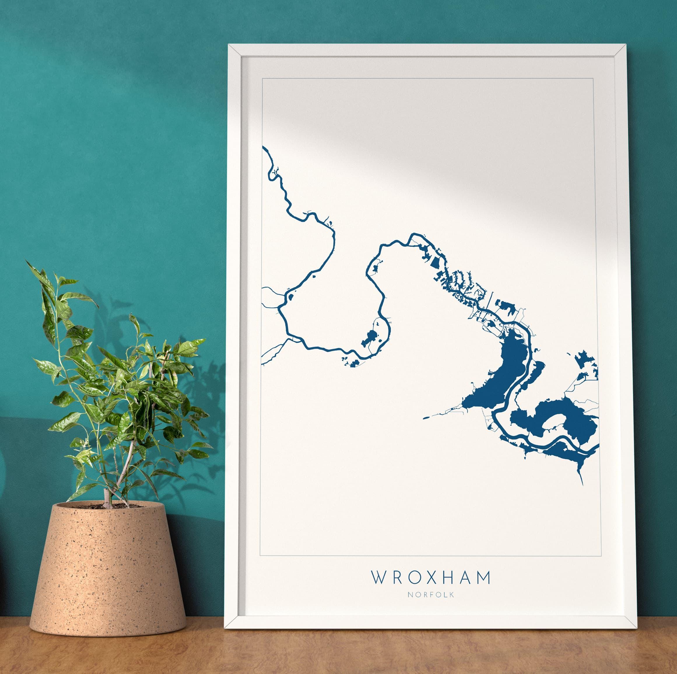 Wroxham Map - Norfolk Broads, Wroxham Norfolk Art Print, Hoveton Map, Norfolk UK, Norfolk Map, Wroxham Broad, Map Art, River Bure