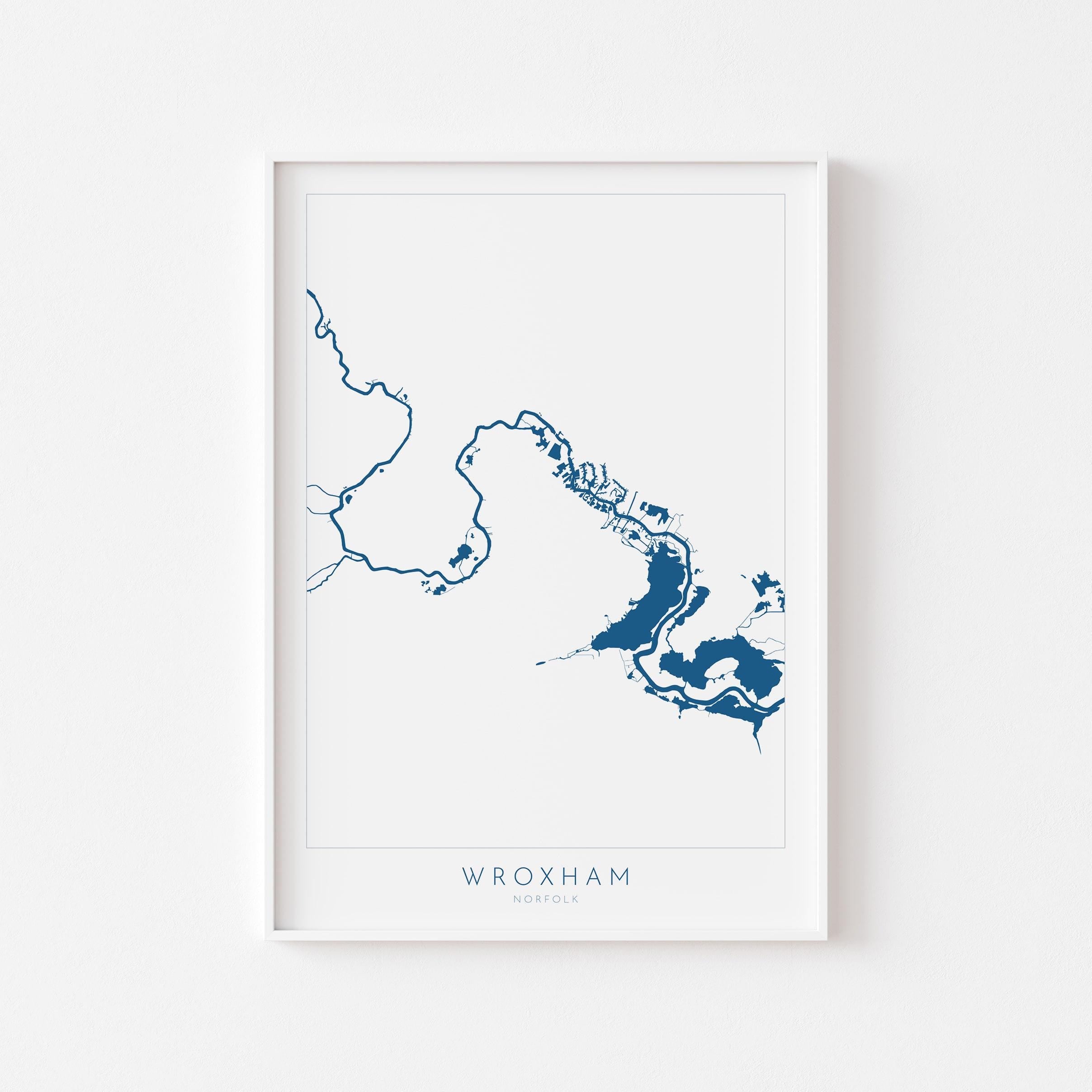 Wroxham Map - Norfolk Broads, Wroxham Norfolk Art Print, Hoveton Map, Norfolk UK, Norfolk Map, Wroxham Broad, Map Art, River Bure