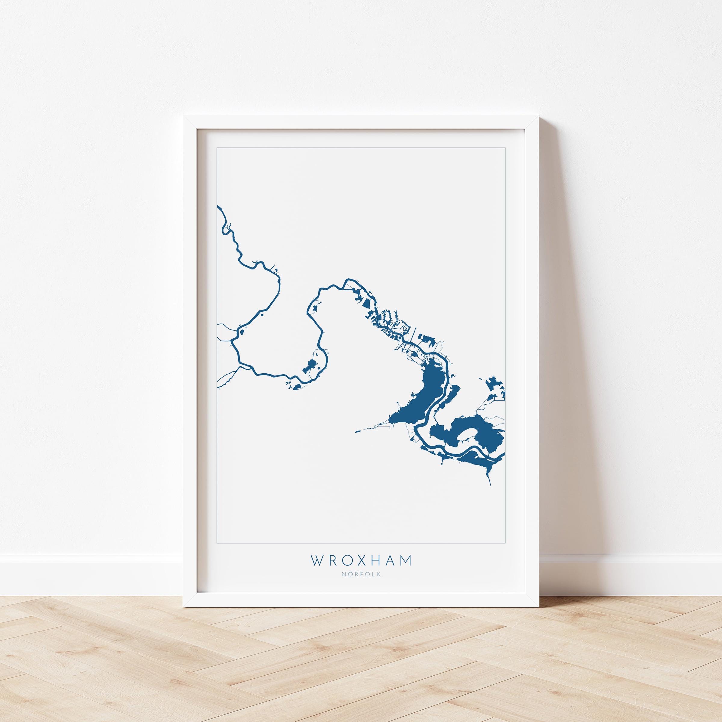 Wroxham Map - Norfolk Broads, Wroxham Norfolk Art Print, Hoveton Map, Norfolk UK, Norfolk Map, Wroxham Broad, Map Art, River Bure