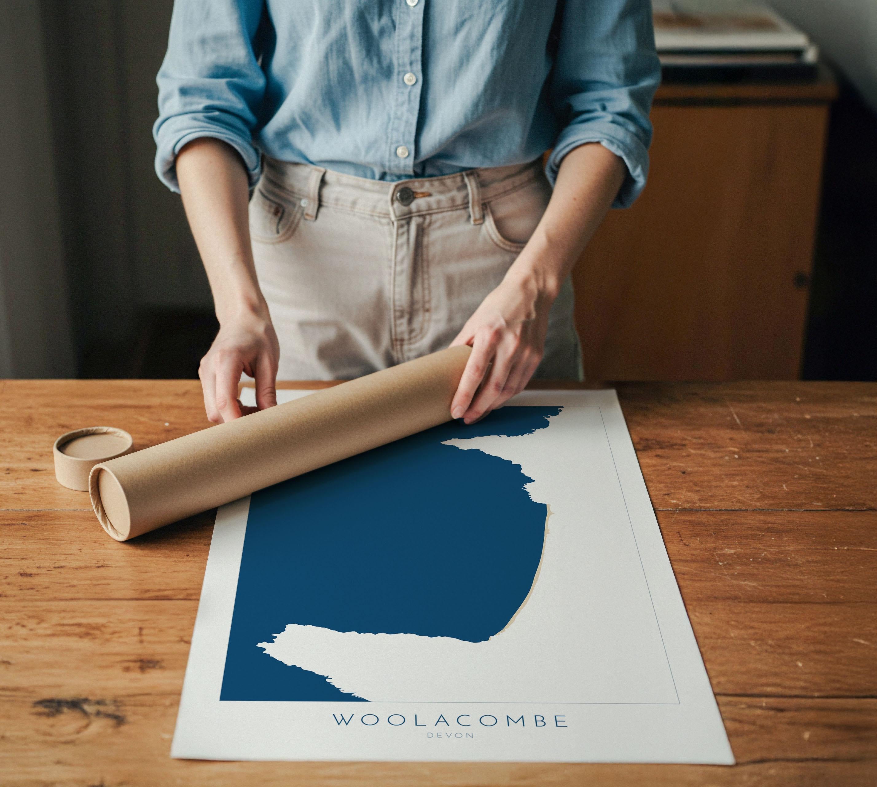 Woolacombe Map Art -Woolacombe Devon Map, Woolacombe Beach Print, Woolacombe Art Print, Devon Beach Art, North Devon Map Art, Woolacombe bay