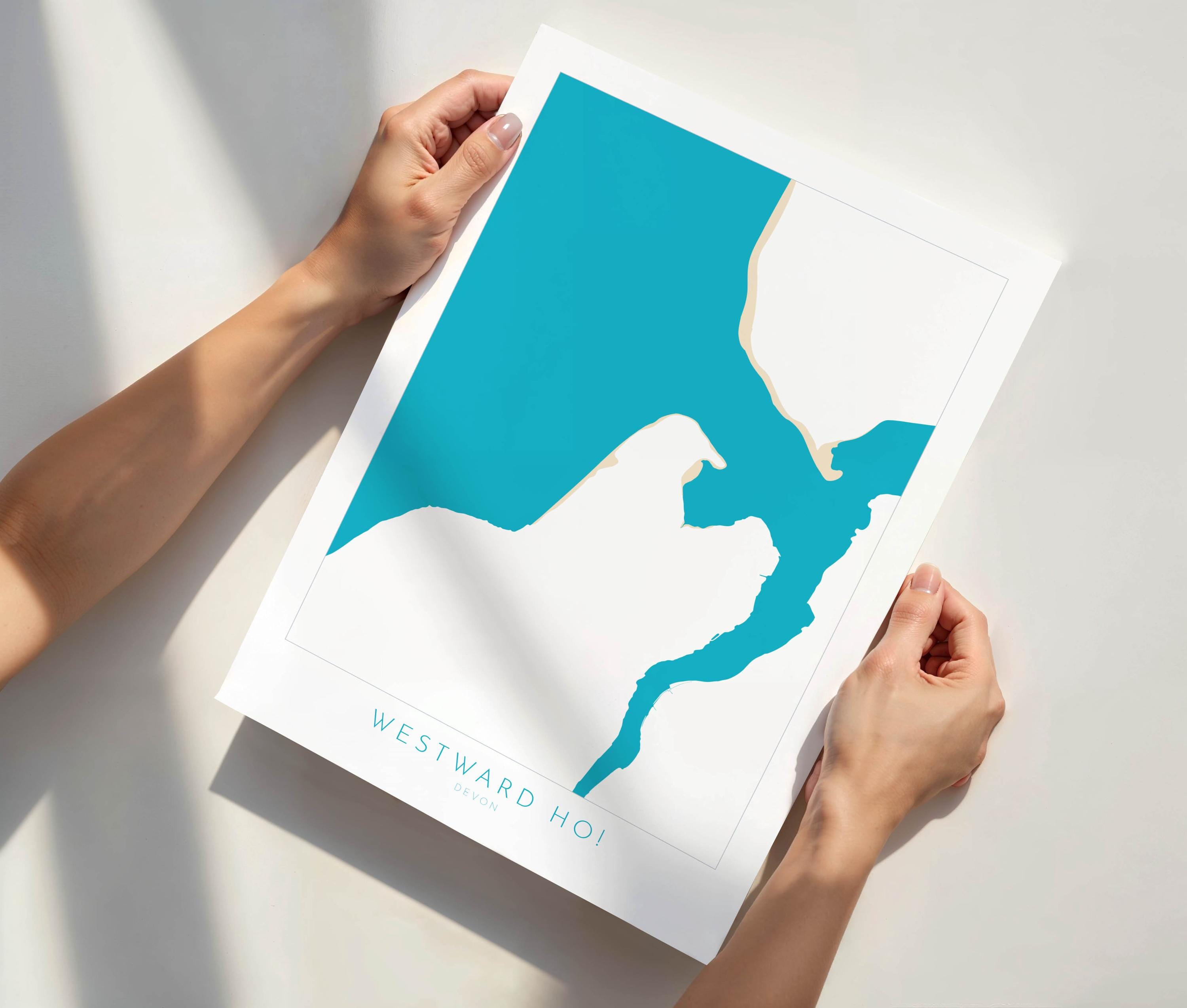 Westward Ho! Map Art - Westward Ho Devon Map, Westward Ho! Beach Print, Westward Ho! Art Print, Devon Beach Art, North Devon Map Art, Coast