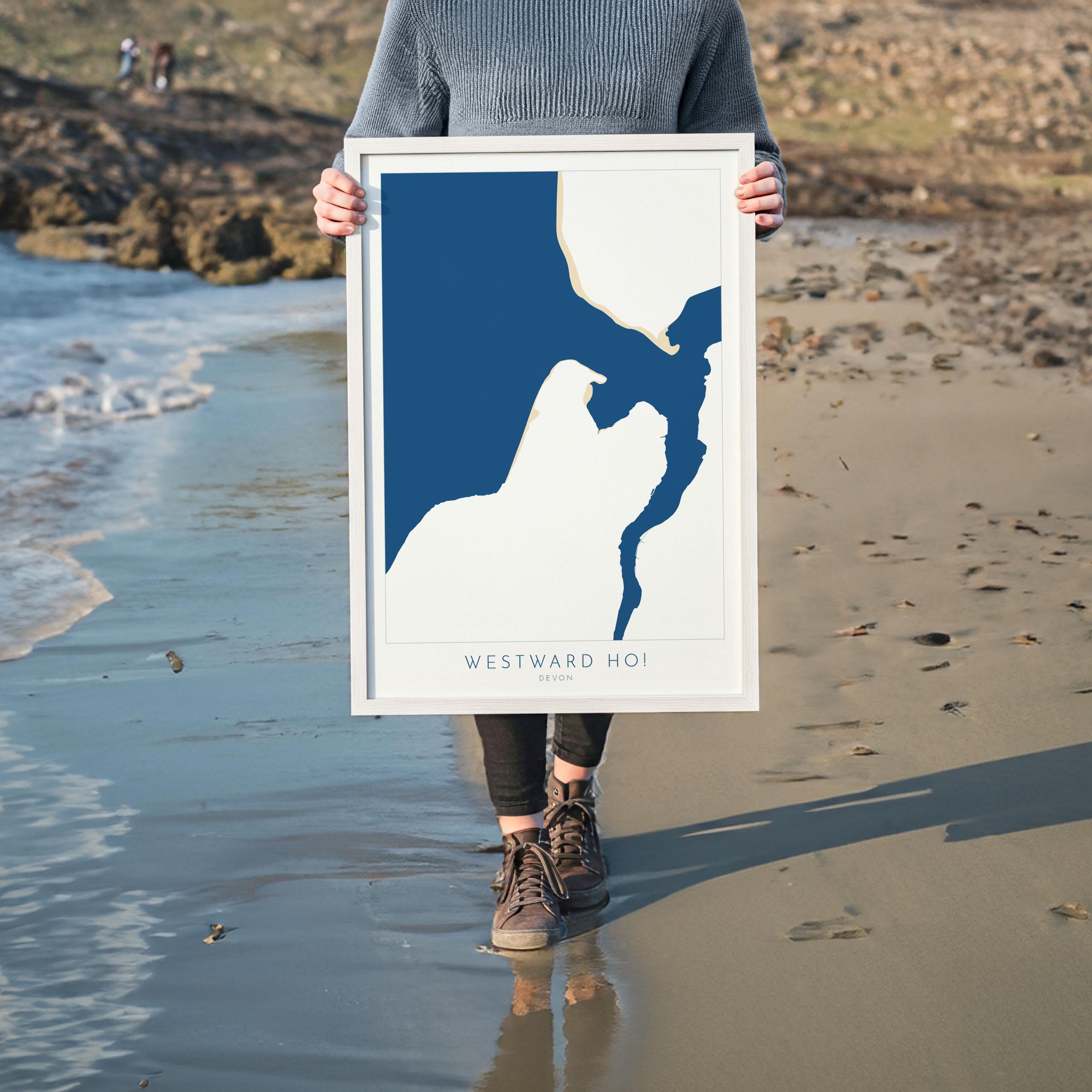 Westward Ho! Map Art - Westward Ho Devon Map, Westward Ho! Beach Print, Westward Ho! Art Print, Devon Beach Art, North Devon Map Art, Coast