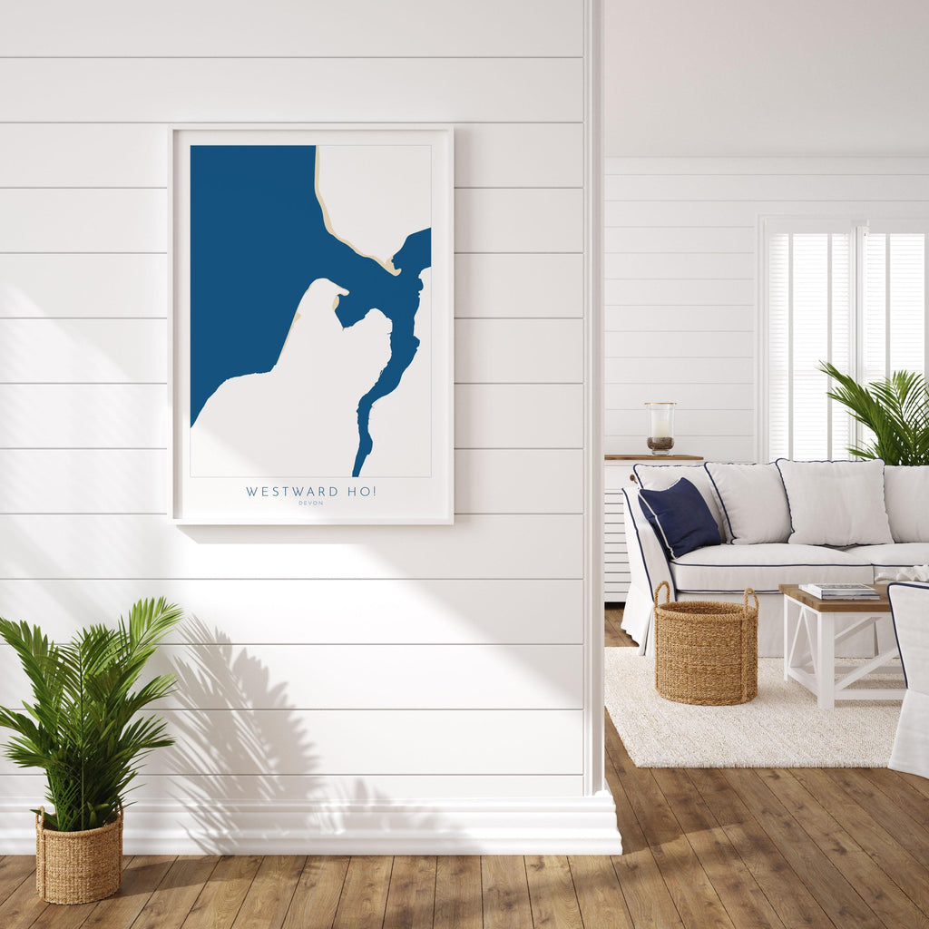 Westward Ho! Map Art - Westward Ho Devon Map, Westward Ho! Beach Print, Westward Ho! Art Print, Devon Beach Art, North Devon Map Art, Coast