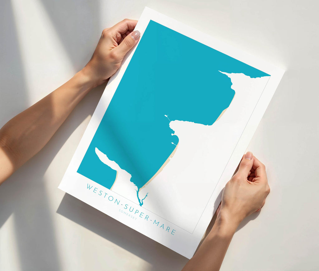 Weston-super-Mare Map Print - Weston Super Mare Beach Art, Somerset Map Art, Somerset Travel Poster, A1, A2, A3, A4, Somerset Gift UK