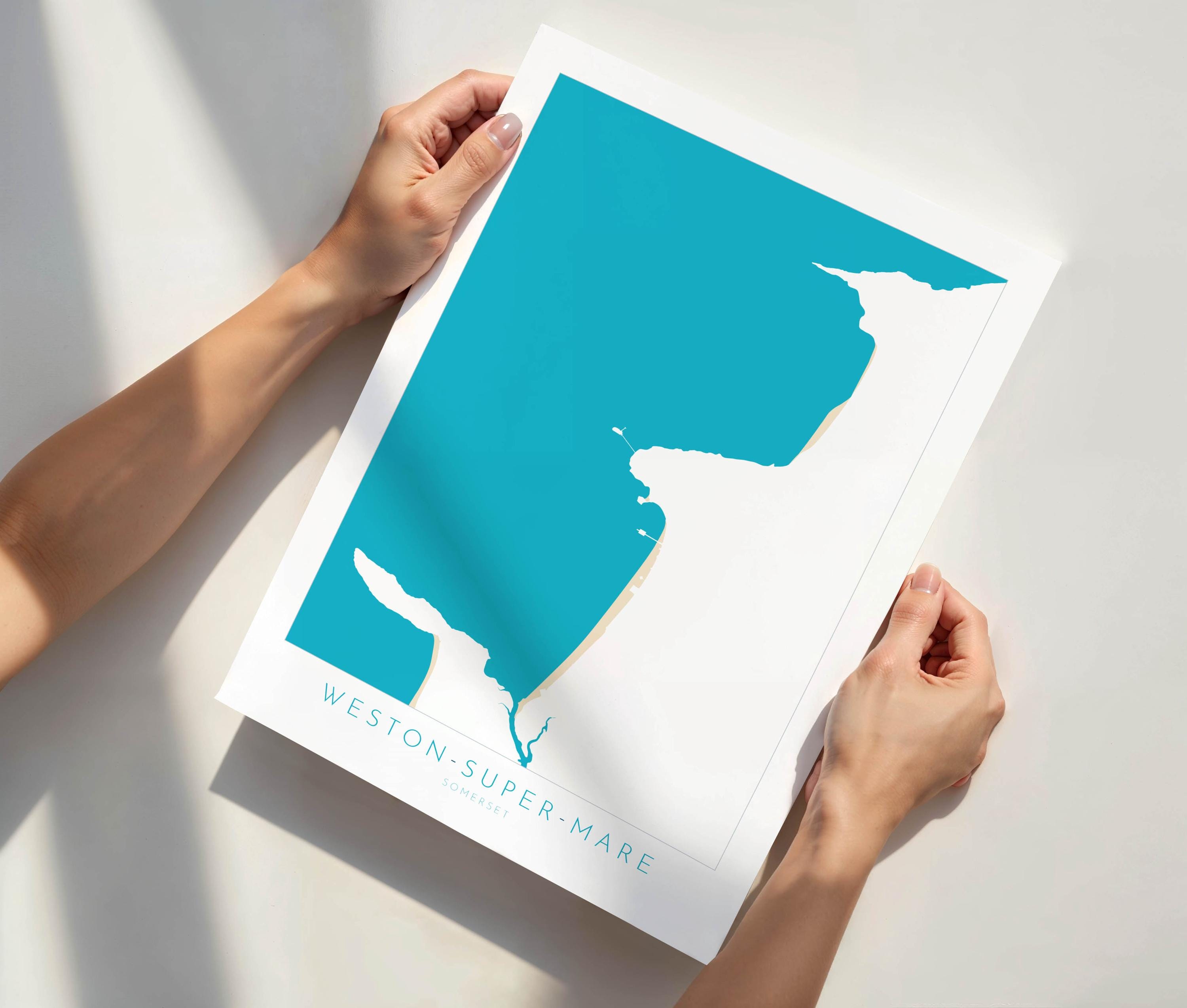 Weston-super-Mare Map Print - Weston Super Mare Beach Art, Somerset Map Art, Somerset Travel Poster, A1, A2, A3, A4, Somerset Gift UK