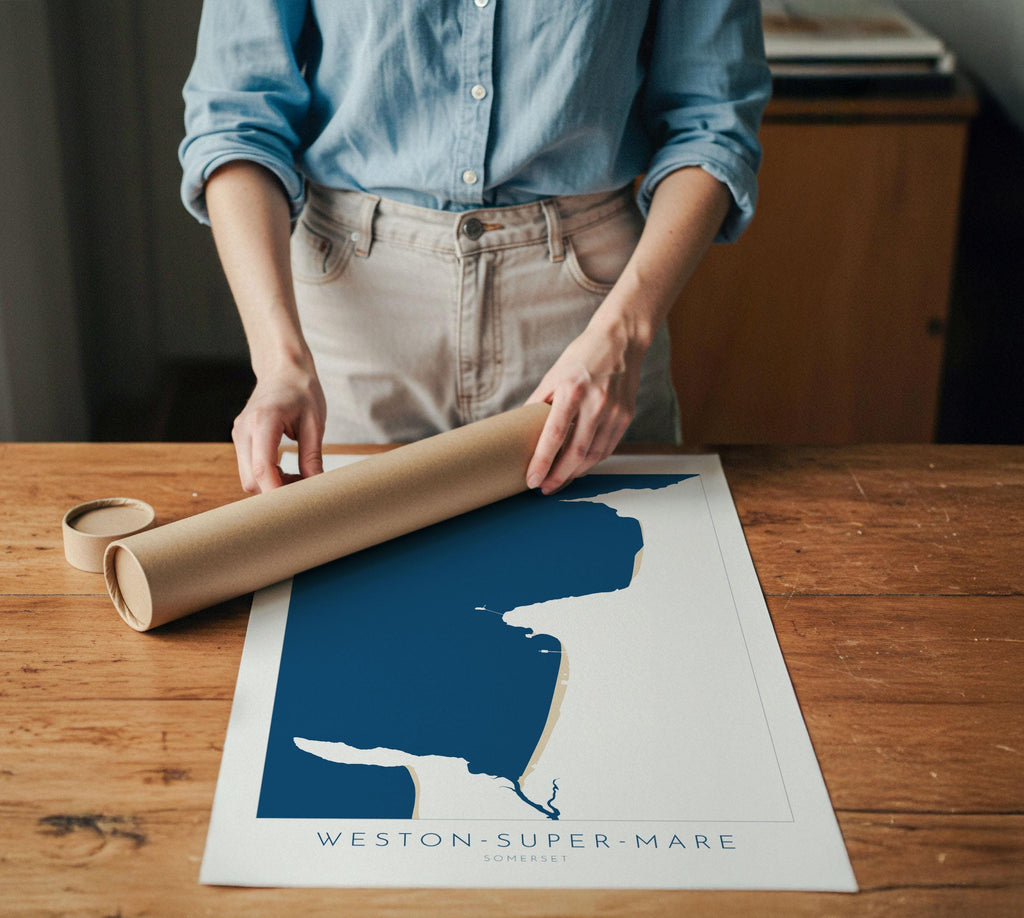 Weston-super-Mare Map Print - Weston Super Mare Beach Art, Somerset Map Art, Somerset Travel Poster, A1, A2, A3, A4, Somerset Gift UK