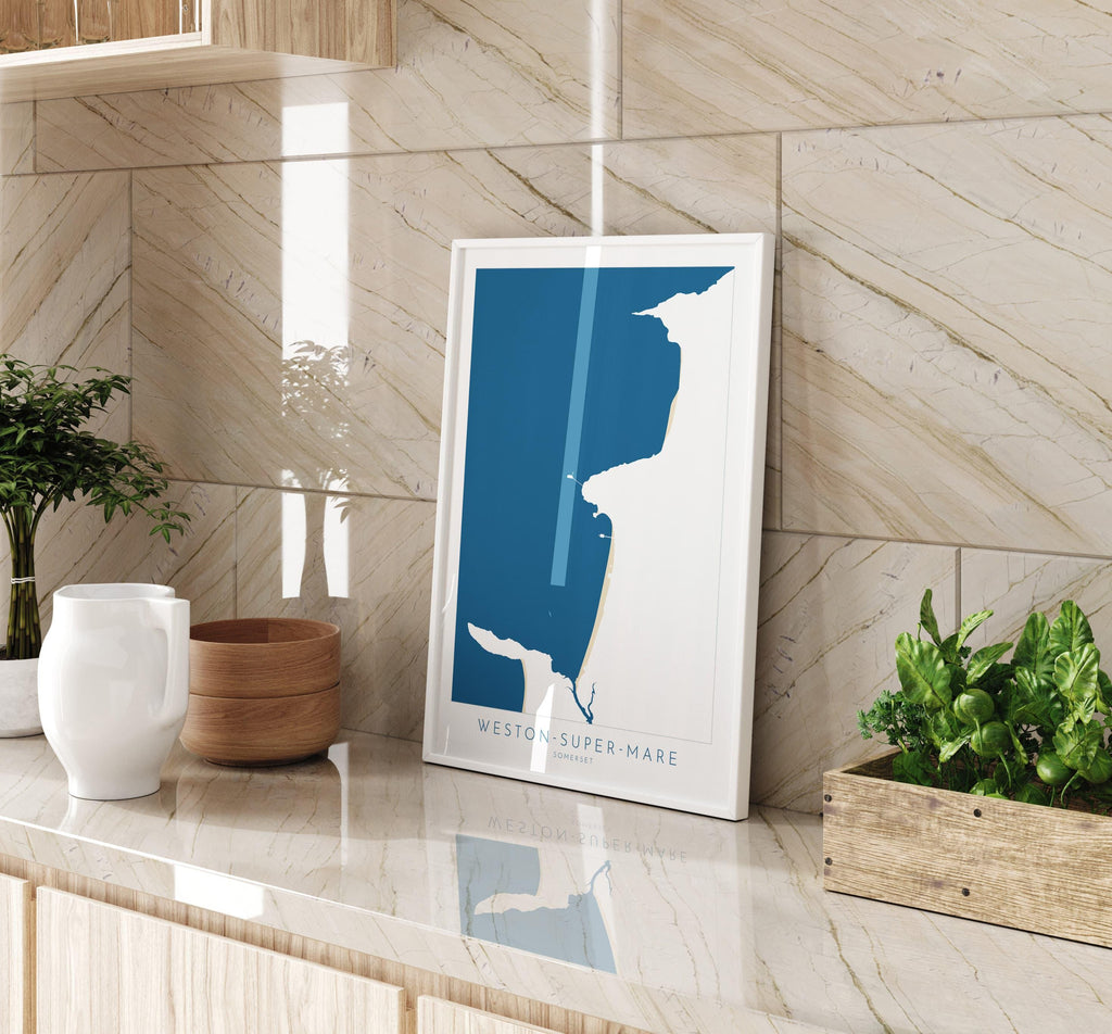 Weston-super-Mare Map Print - Weston Super Mare Beach Art, Somerset Map Art, Somerset Travel Poster, A1, A2, A3, A4, Somerset Gift UK