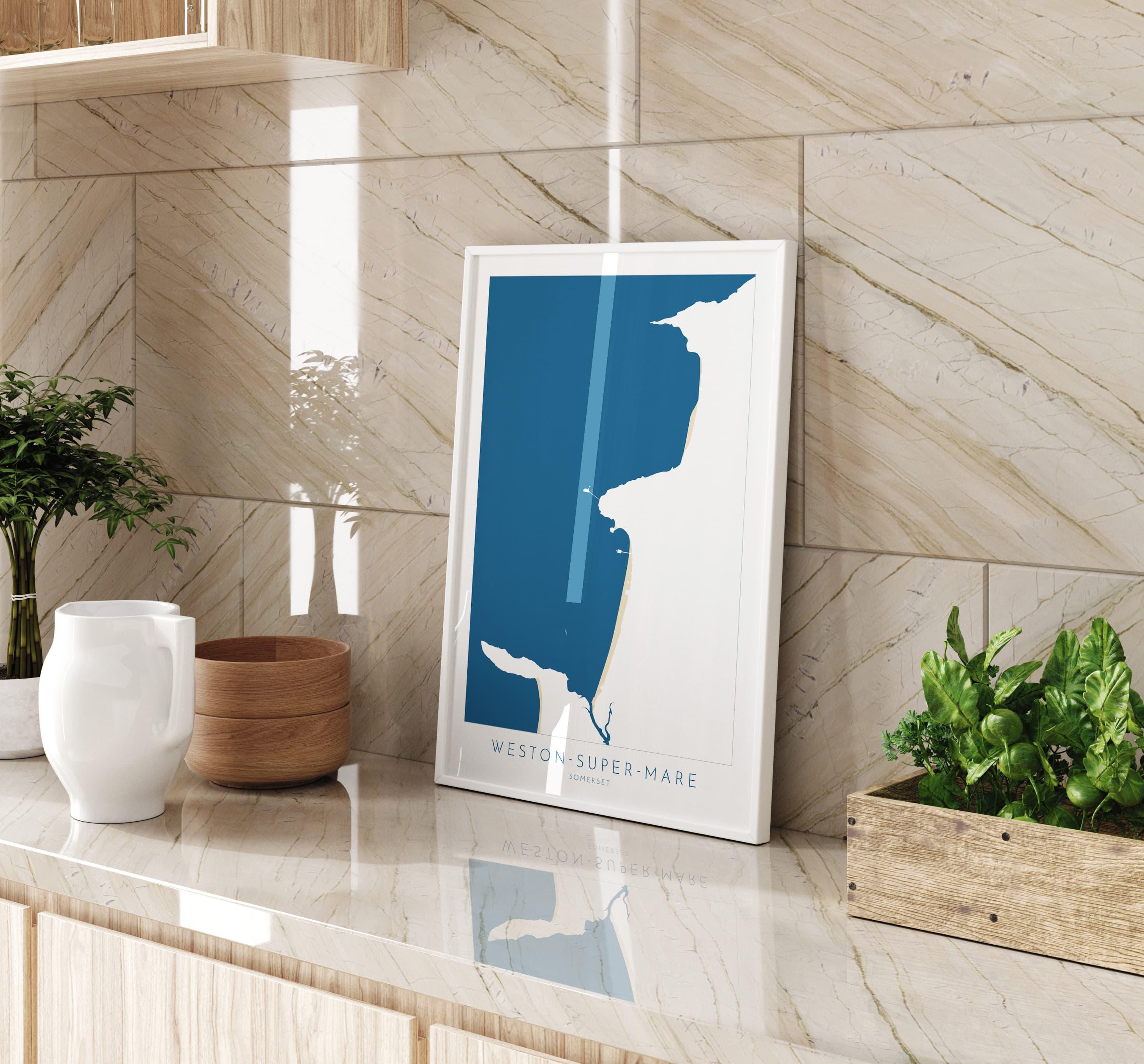 Weston-super-Mare Map Print - Weston Super Mare Beach Art, Somerset Map Art, Somerset Travel Poster, A1, A2, A3, A4, Somerset Gift UK