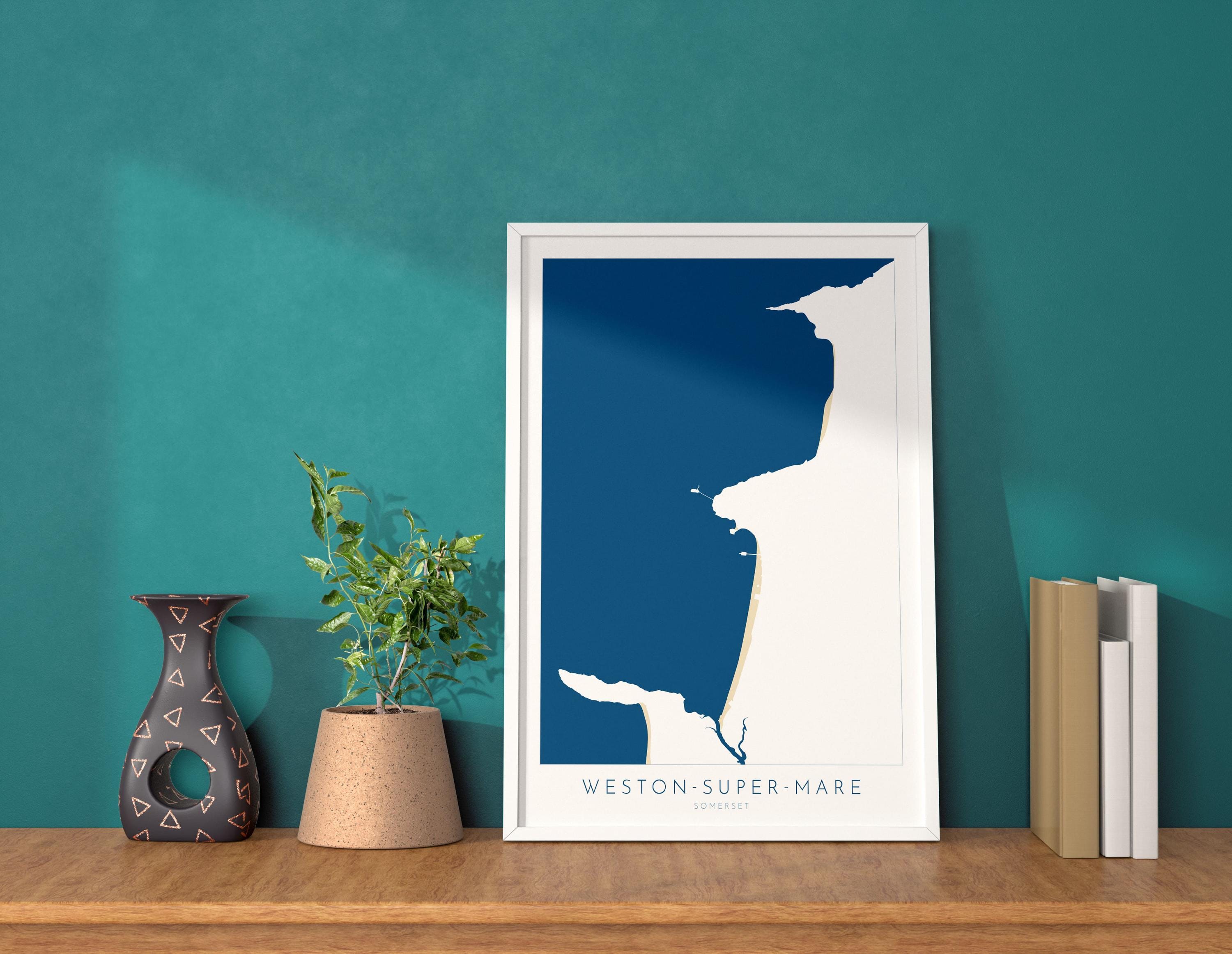 Weston-super-Mare Map Print - Weston Super Mare Beach Art, Somerset Map Art, Somerset Travel Poster, A1, A2, A3, A4, Somerset Gift UK