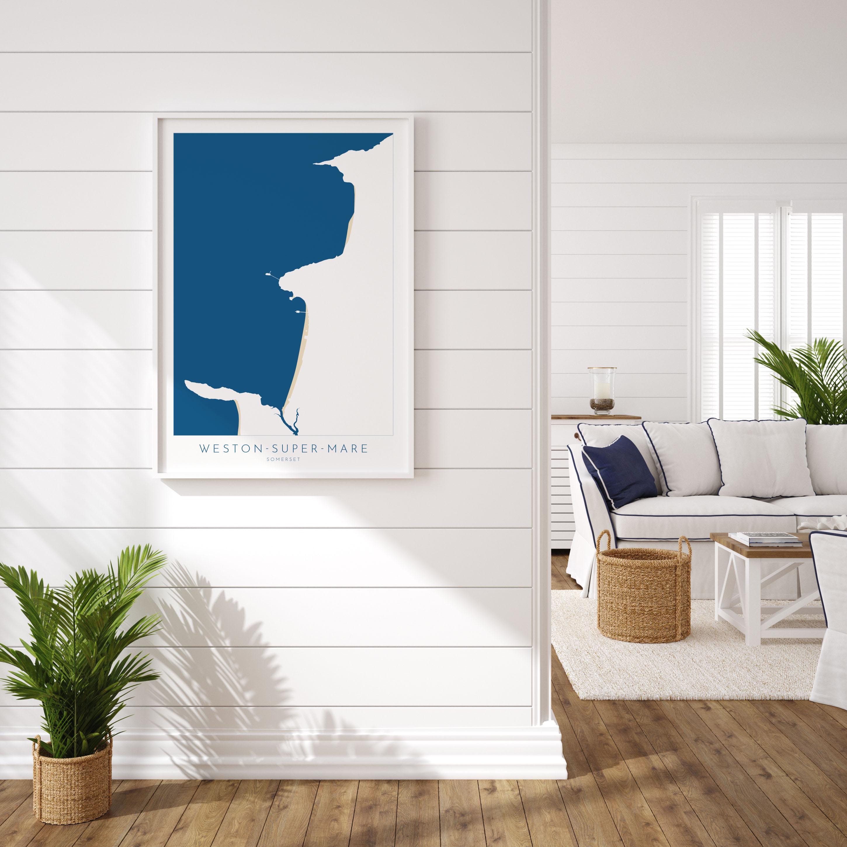 Weston-super-Mare Map Print - Weston Super Mare Beach Art, Somerset Map Art, Somerset Travel Poster, A1, A2, A3, A4, Somerset Gift UK