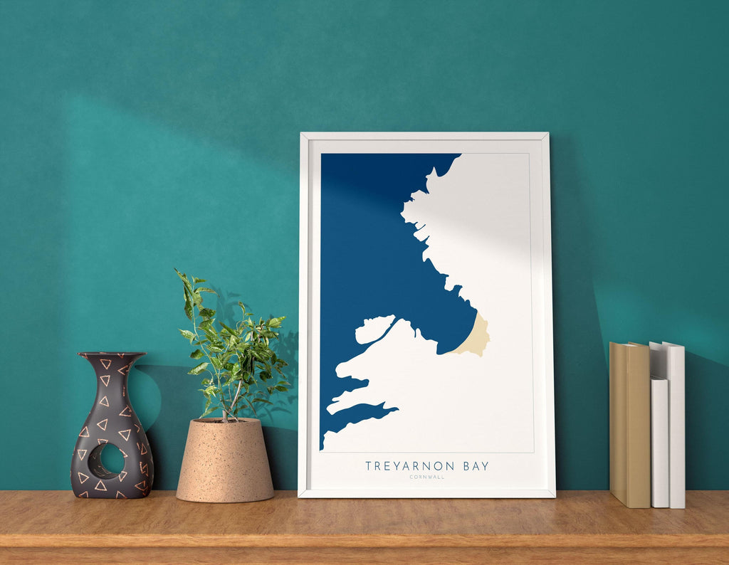 Treyarnon Bay Map - Treyarnon Bay Cornwall Art, Cornwall Map, Cornwall Coast Map, North Cornwall Coastline, Cornwall Beach Print