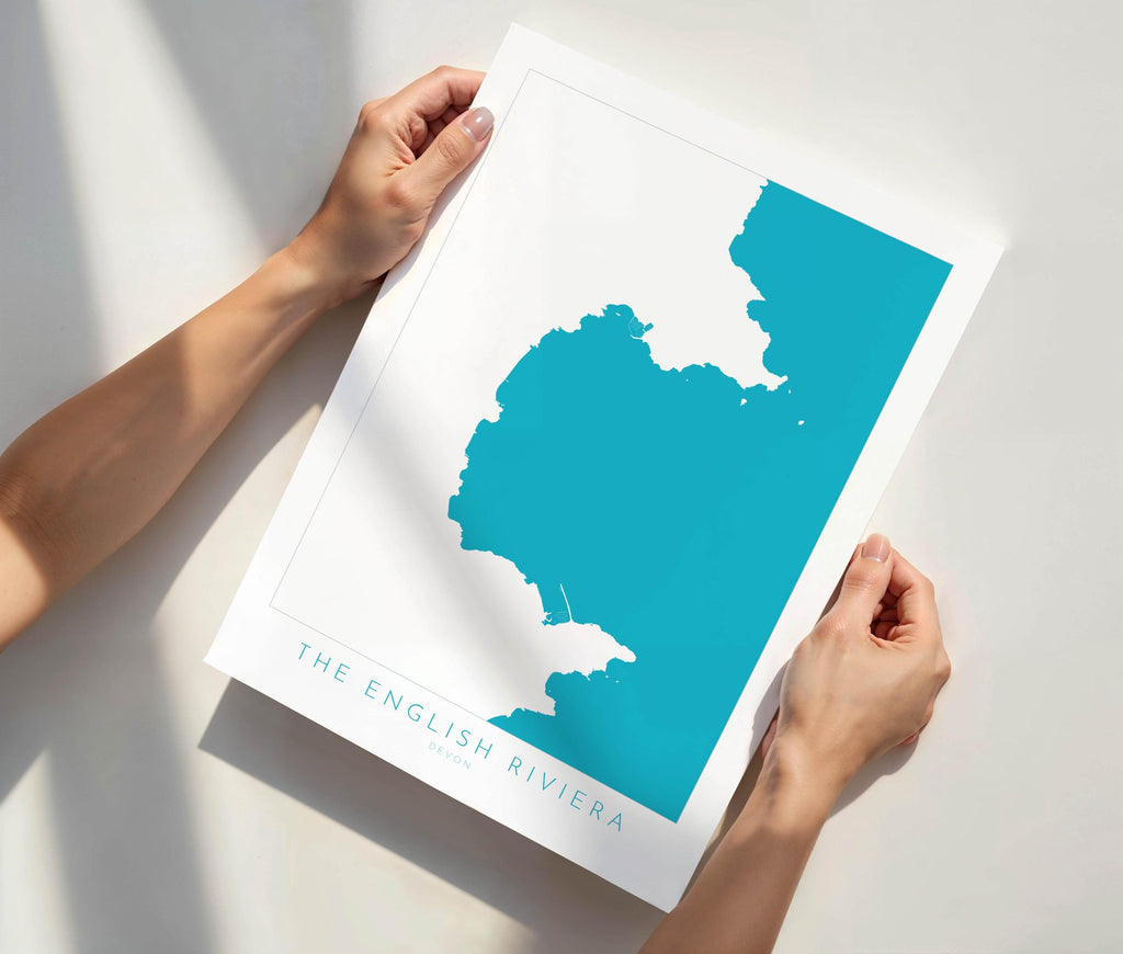 The English Riviera Print - Devon Map, Torbay Poster, Torquay Travel Print, Paignton Print, Brixham, Devon Coast, South Devon