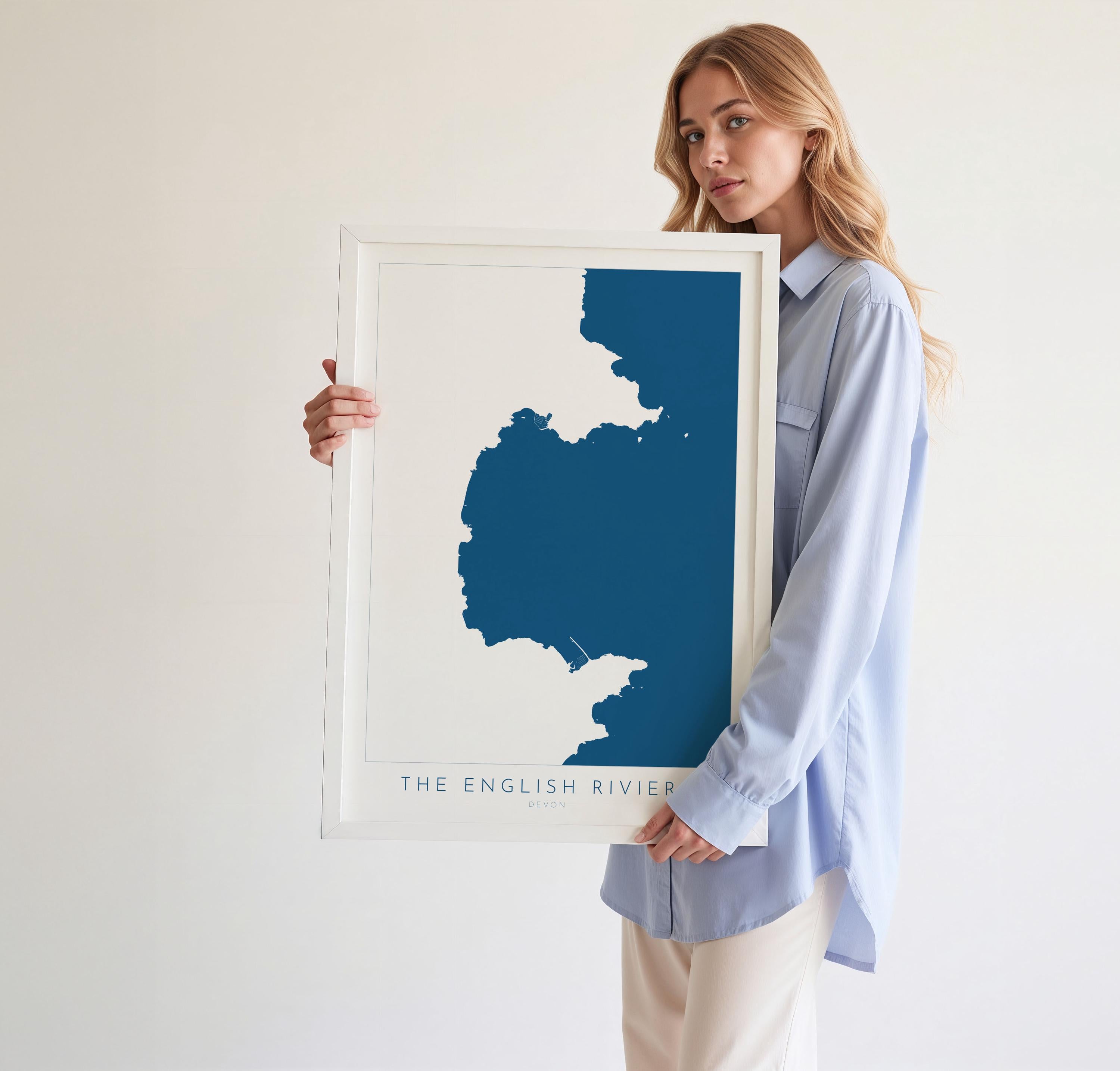 The English Riviera Print - Devon Map, Torbay Poster, Torquay Travel Print, Paignton Print, Brixham, Devon Coast, South Devon