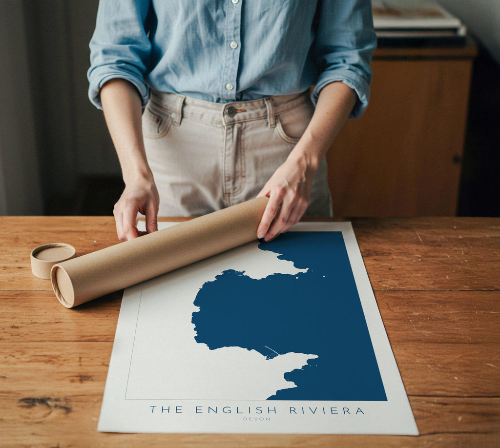 The English Riviera Print - Devon Map, Torbay Poster, Torquay Travel Print, Paignton Print, Brixham, Devon Coast, South Devon