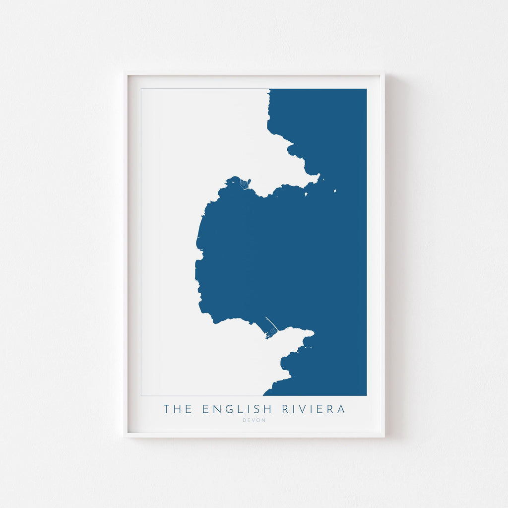 The English Riviera Print - Devon Map, Torbay Poster, Torquay Travel Print, Paignton Print, Brixham, Devon Coast, South Devon