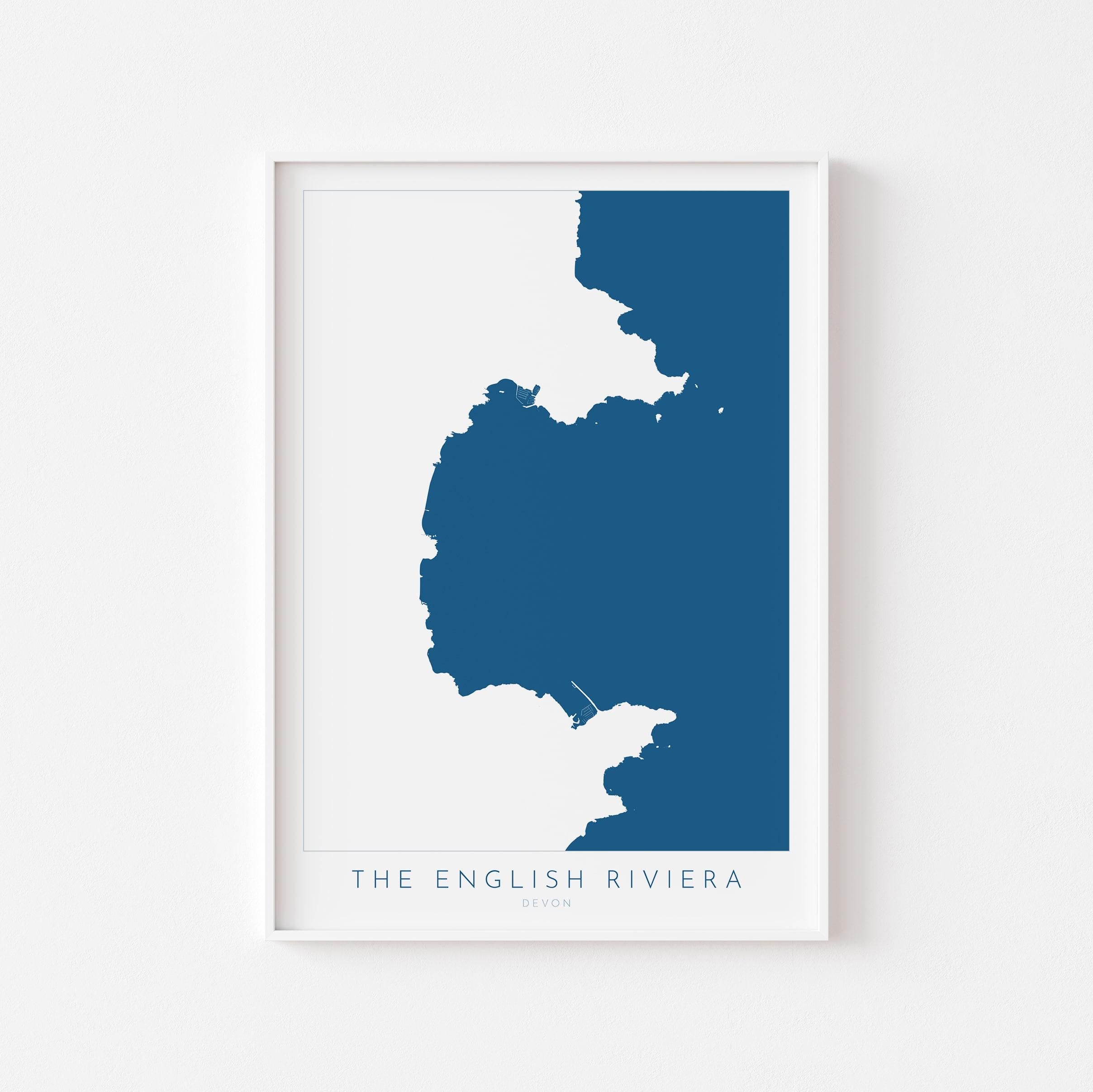 The English Riviera Print - Devon Map, Torbay Poster, Torquay Travel Print, Paignton Print, Brixham, Devon Coast, South Devon