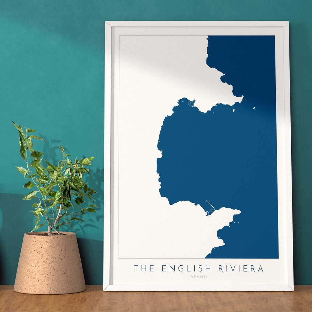 The English Riviera Print - Devon Map, Torbay Poster, Torquay Travel Print, Paignton Print, Brixham, Devon Coast, South Devon
