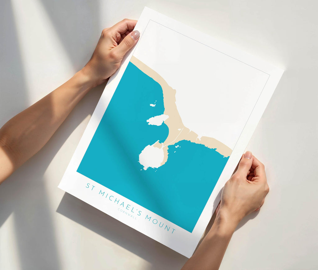 St Michael's Mount Print - Cornwall Map, Marazion Travel Print, Penzance Map, Cornwall Art, Mount's Bay, Cornish Coast Print