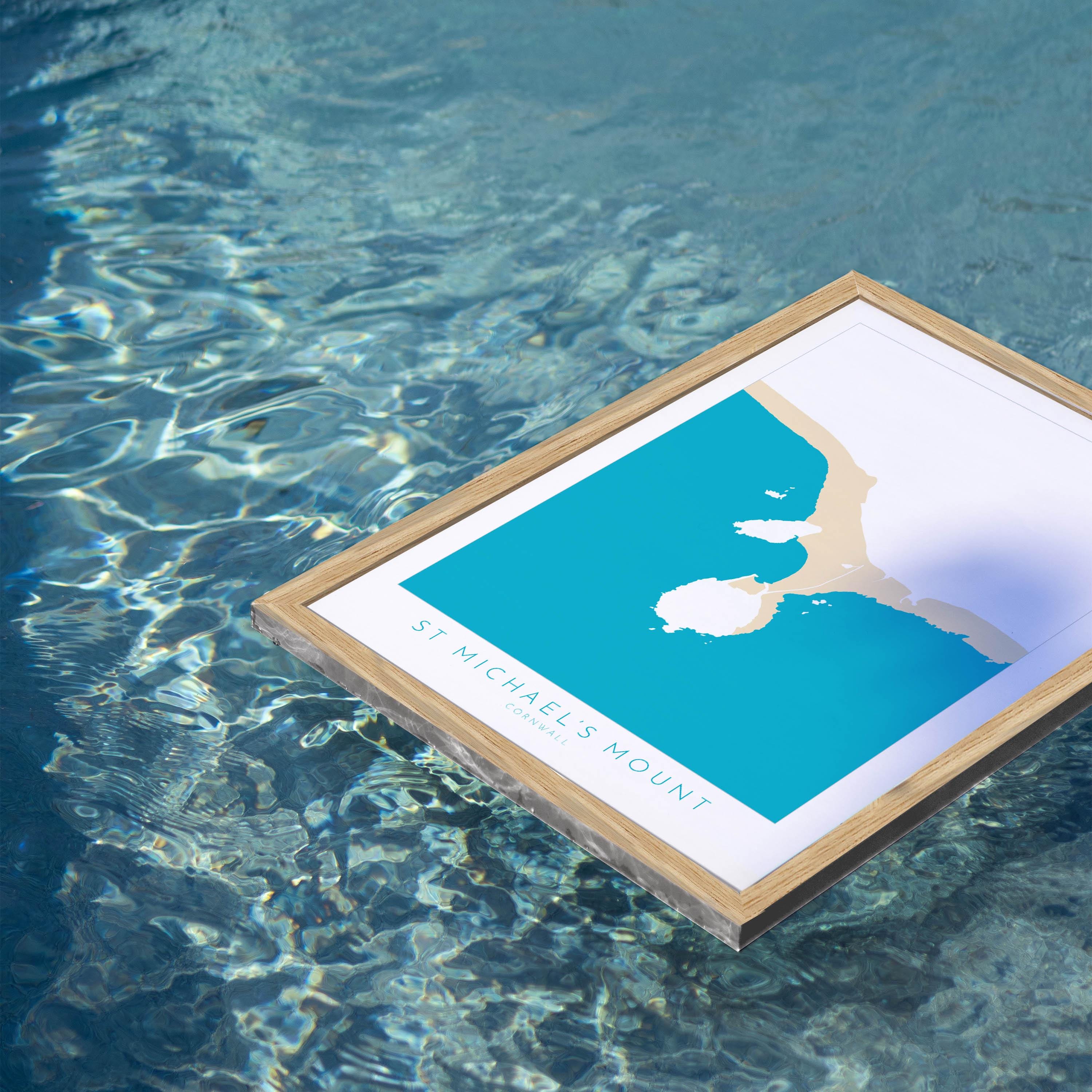 St Michael's Mount Print - Cornwall Map, Marazion Travel Print, Penzance Map, Cornwall Art, Mount's Bay, Cornish Coast Print