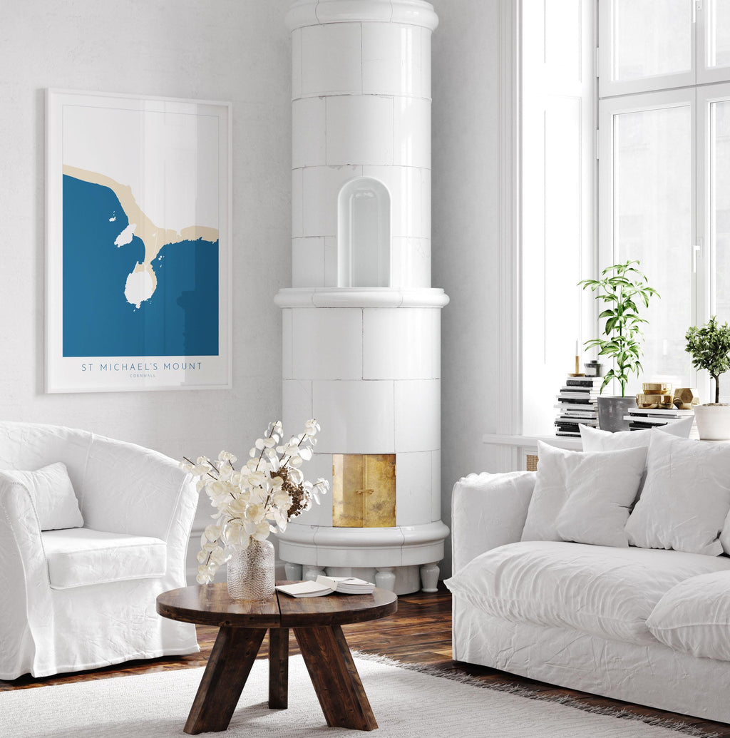 St Michael's Mount Print - Cornwall Map, Marazion Travel Print, Penzance Map, Cornwall Art, Mount's Bay, Cornish Coast Print