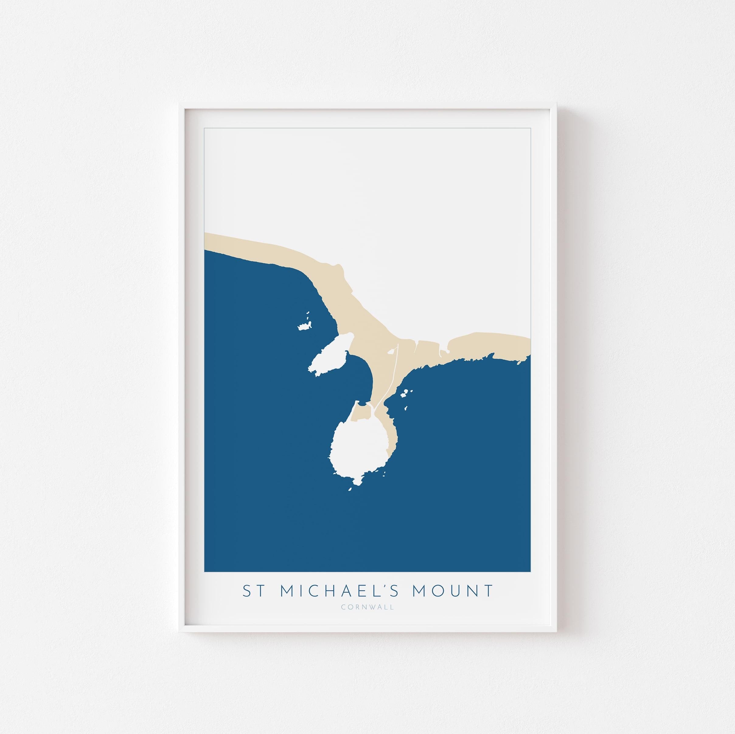 St Michael's Mount Print - Cornwall Map, Marazion Travel Print, Penzance Map, Cornwall Art, Mount's Bay, Cornish Coast Print