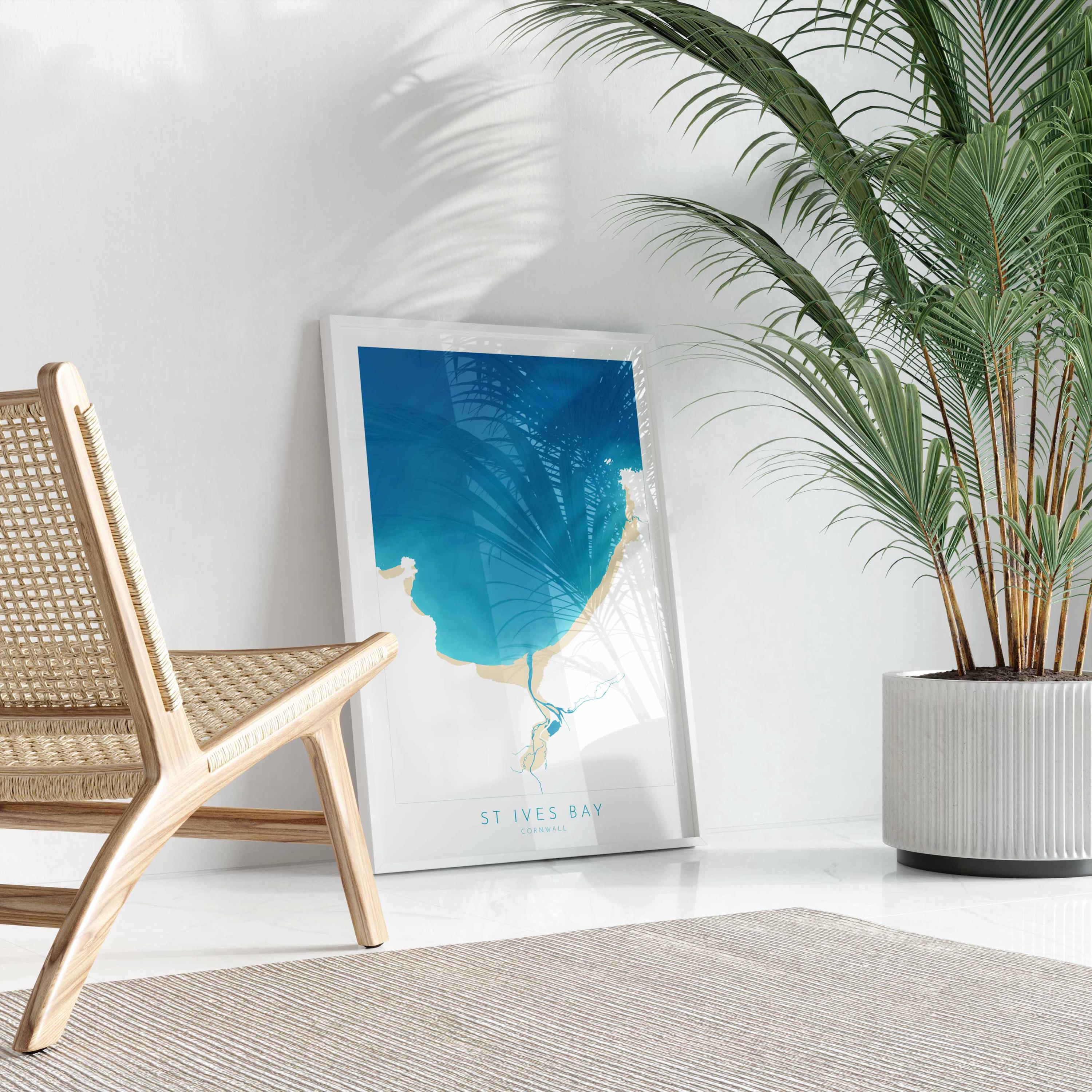 St Ives Bay Map Art - St Ives Beach Print, Hayle Map Art, Carbis Bay Art, Cornwall Beach Art, Cornwall Coast, Southwest Coast Path