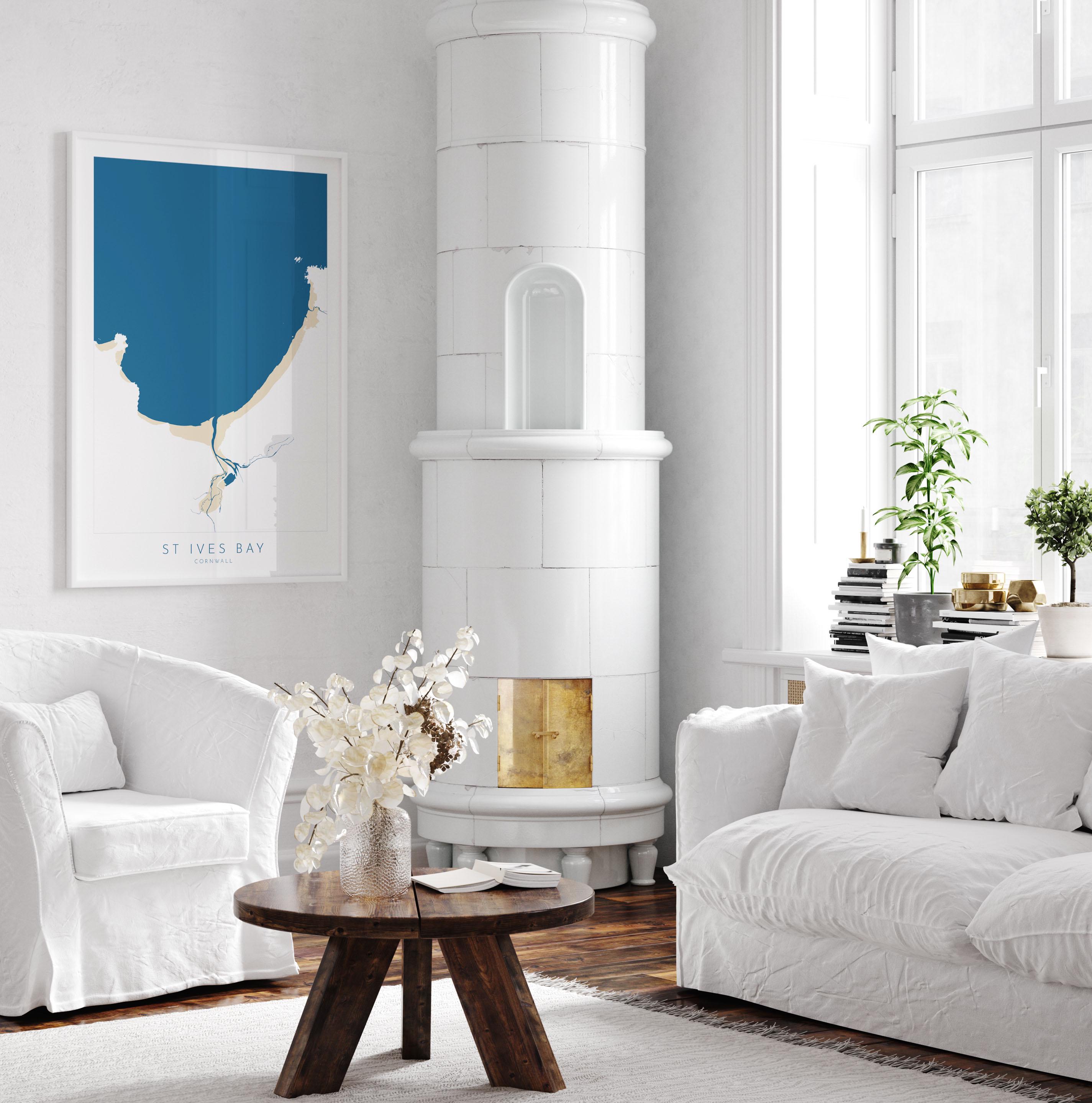 St Ives Bay Map Art - St Ives Beach Print, Hayle Map Art, Carbis Bay Art, Cornwall Beach Art, Cornwall Coast, Southwest Coast Path