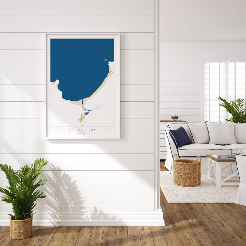 St Ives Bay Map Art - St Ives Beach Print, Hayle Map Art, Carbis Bay Art, Cornwall Beach Art, Cornwall Coast, Southwest Coast Path