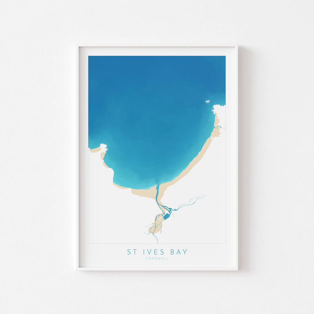 St Ives Bay Map Art - St Ives Beach Print, Hayle Map Art, Carbis Bay Art, Cornwall Beach Art, Cornwall Coast, Southwest Coast Path