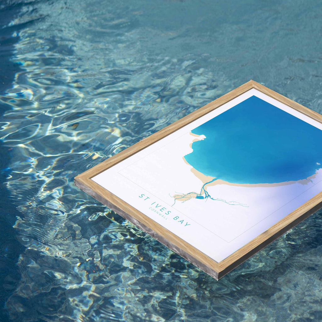 St Ives Bay Map Art - St Ives Beach Print, Hayle Map Art, Carbis Bay Art, Cornwall Beach Art, Cornwall Coast, Southwest Coast Path