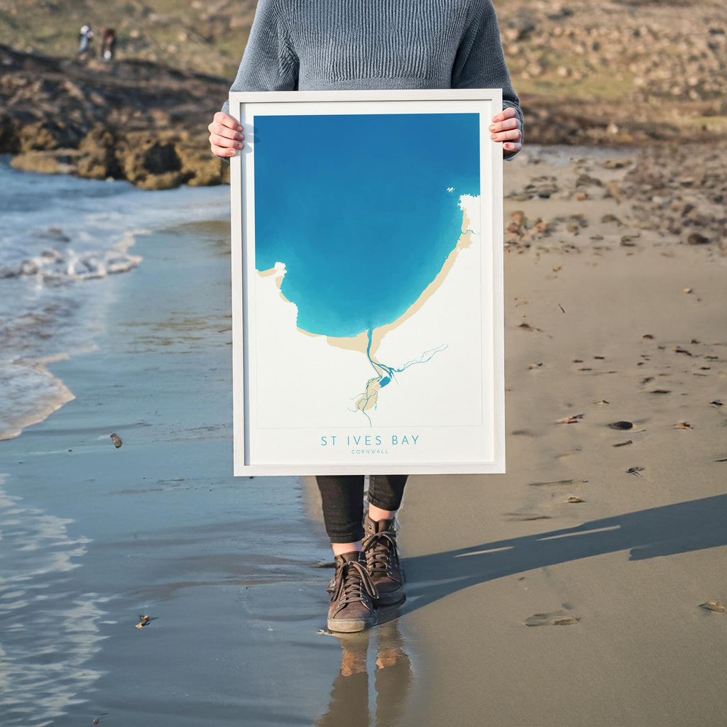 St Ives Bay Map Art - St Ives Beach Print, Hayle Map Art, Carbis Bay Art, Cornwall Beach Art, Cornwall Coast, Southwest Coast Path