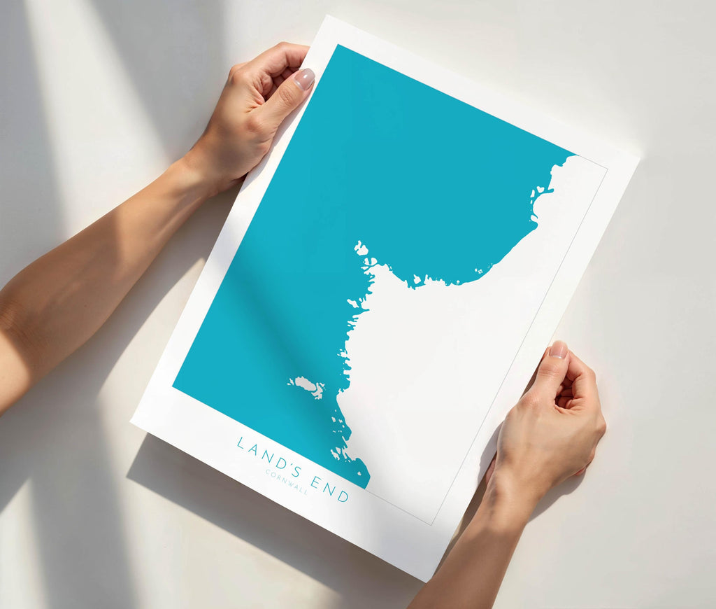 Land's End Print- Cornwall Art, Lands End Map Art, Sennen Art, Cornwall Map, Cornwall Coast, Cornwall Travel Print, Cornwall Art