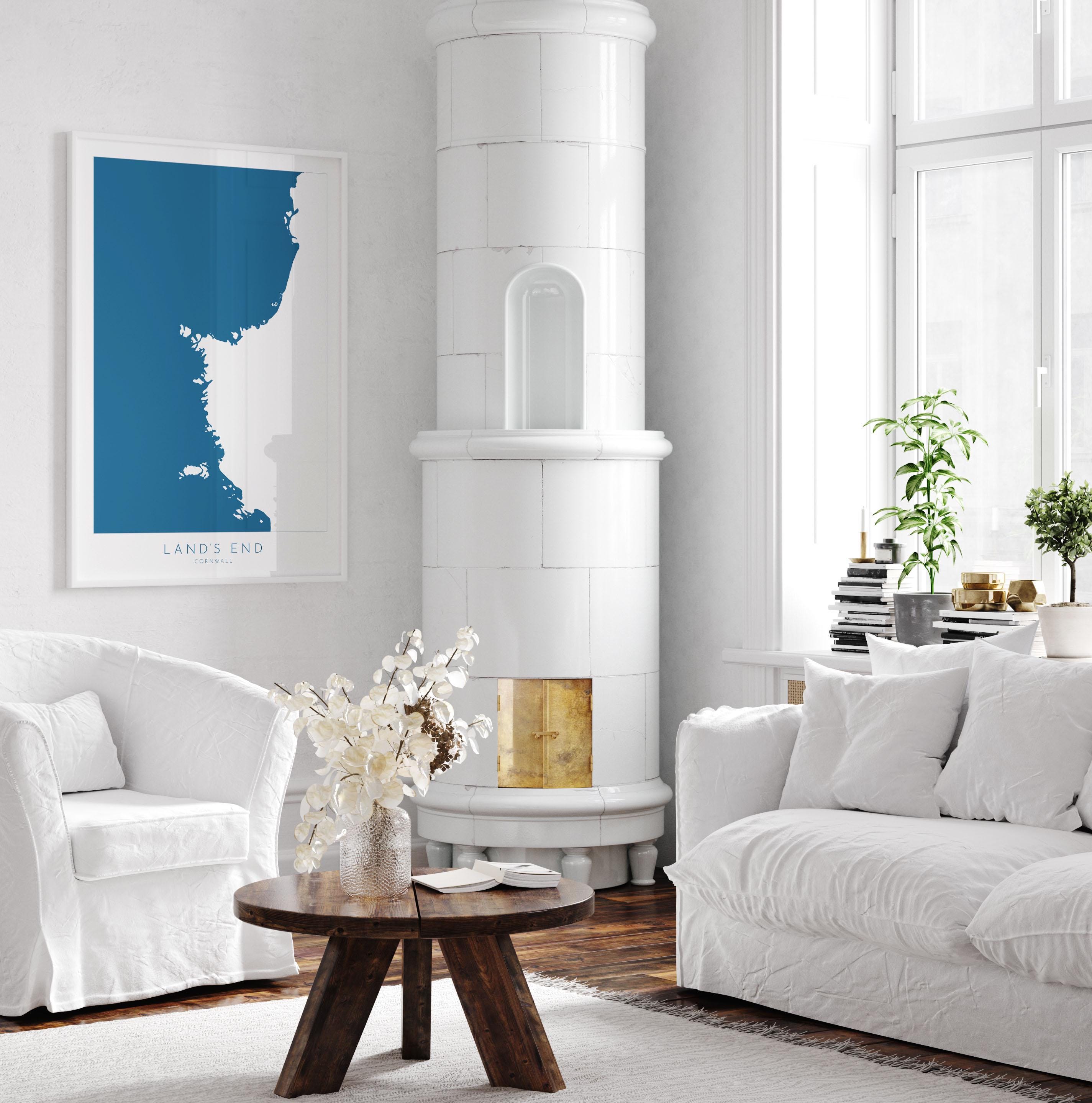 Land's End Print- Cornwall Art, Lands End Map Art, Sennen Art, Cornwall Map, Cornwall Coast, Cornwall Travel Print, Cornwall Art