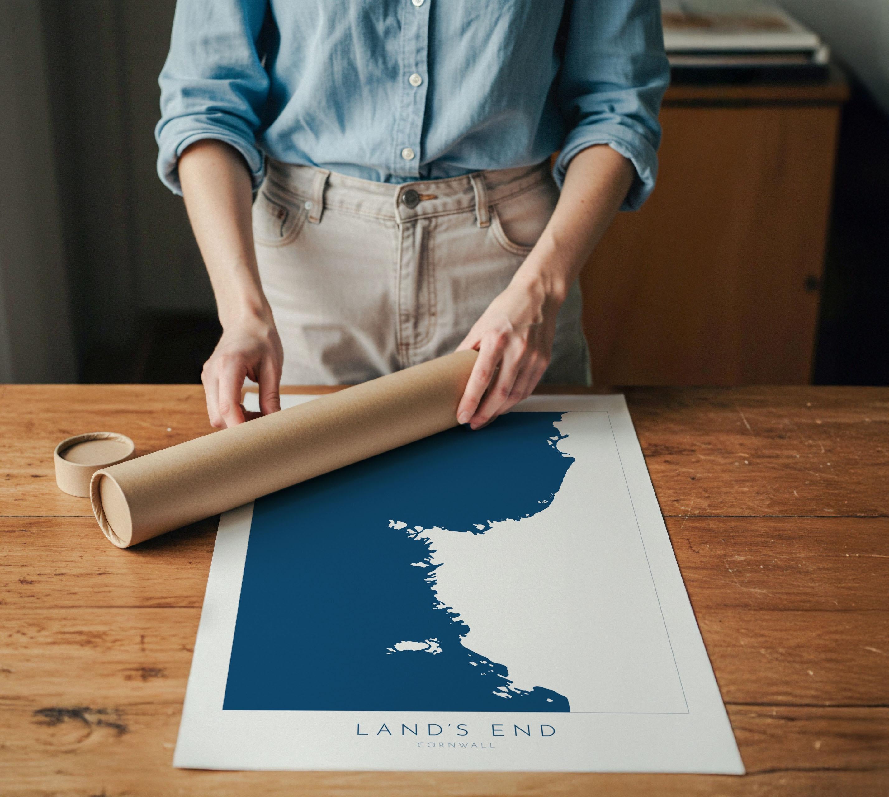 Land's End Print- Cornwall Art, Lands End Map Art, Sennen Art, Cornwall Map, Cornwall Coast, Cornwall Travel Print, Cornwall Art