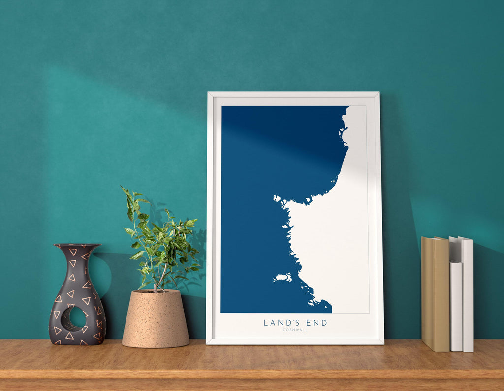 Land's End Print- Cornwall Art, Lands End Map Art, Sennen Art, Cornwall Map, Cornwall Coast, Cornwall Travel Print, Cornwall Art
