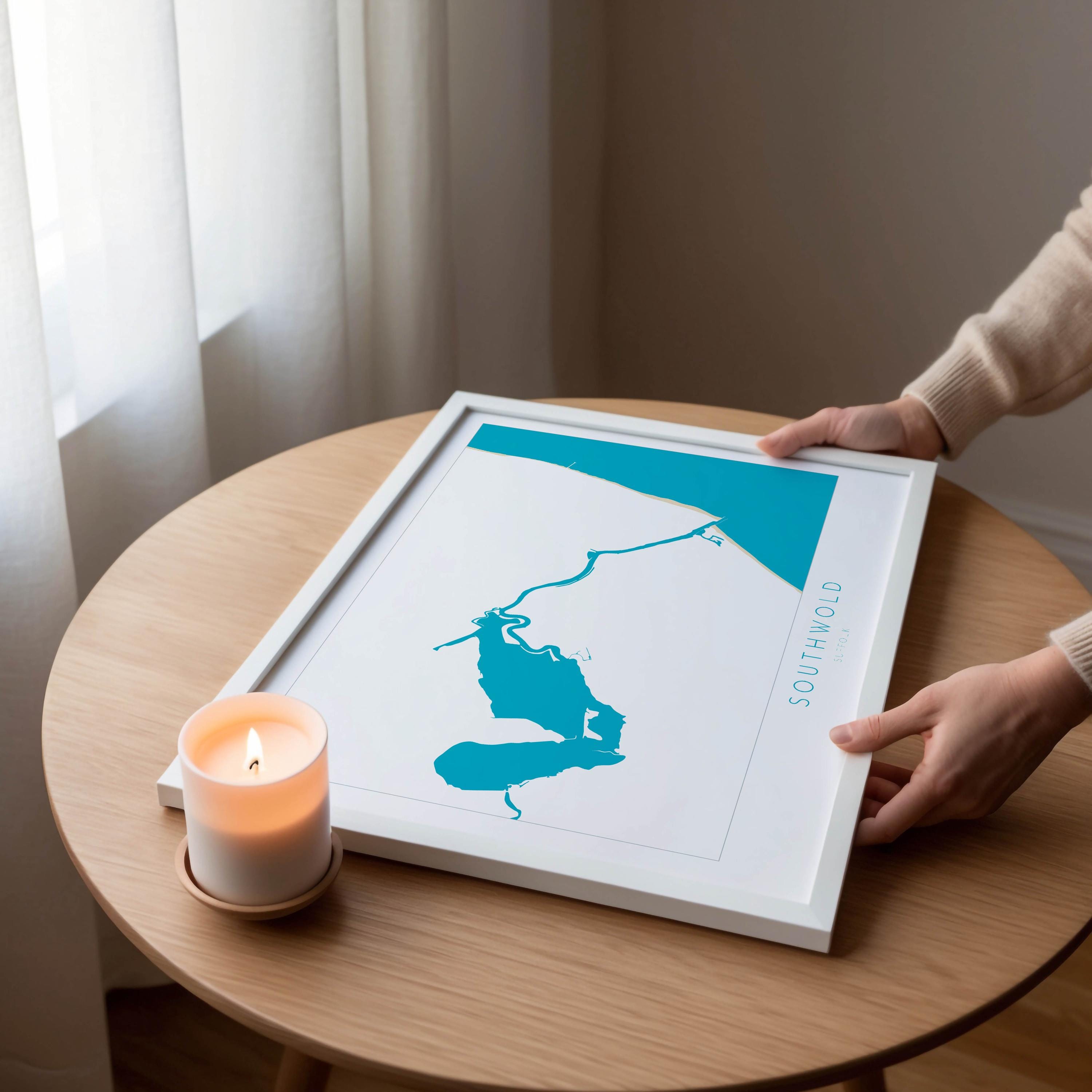 Southwold Art Map - Suffolk Art, Southwold Map Art, Suffolk Coast Travel Print, Suffolk Gift, River Blyth Map, UK Map Art, UK Rivers Map