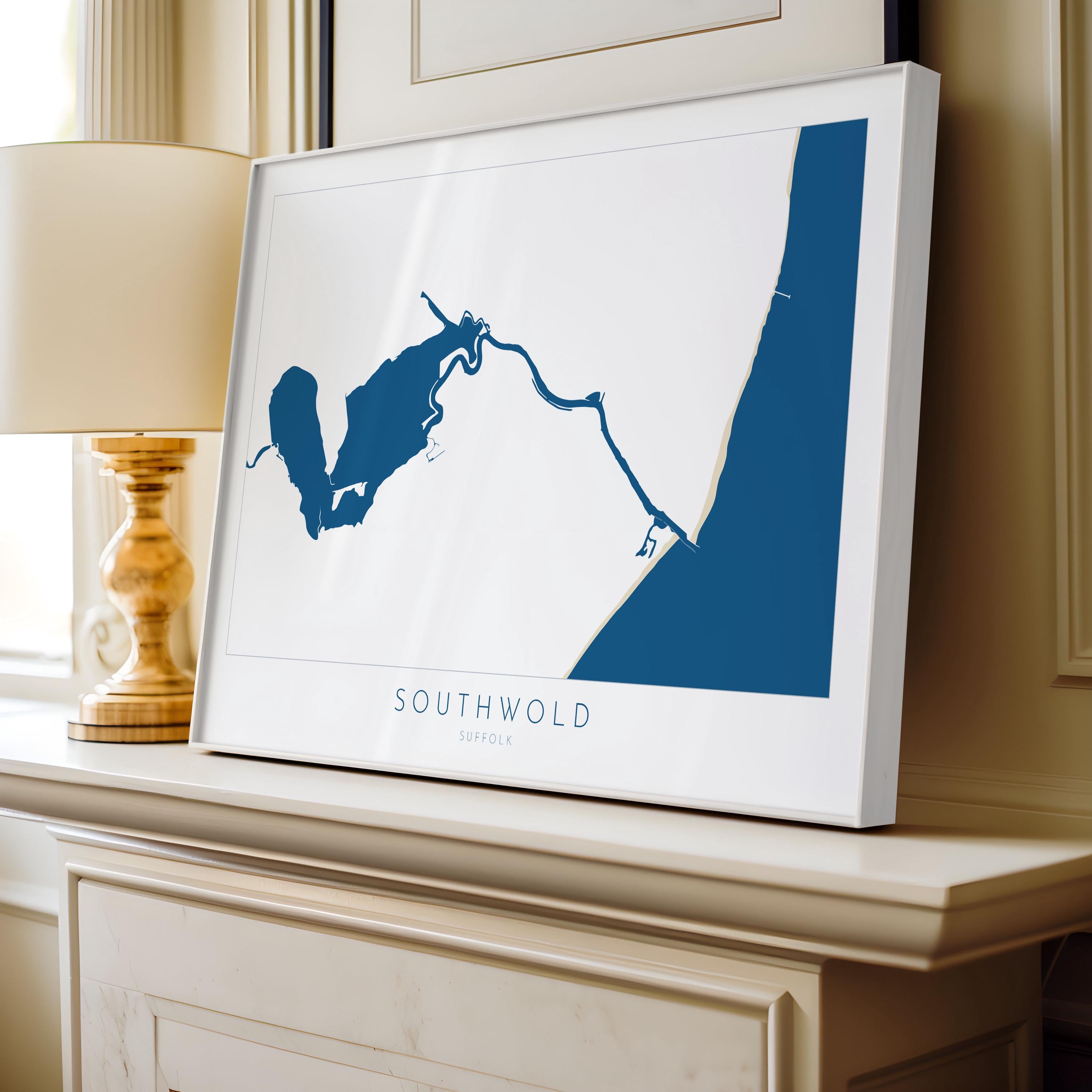 Southwold Art Map - Suffolk Art, Southwold Map Art, Suffolk Coast Travel Print, Suffolk Gift, River Blyth Map, UK Map Art, UK Rivers Map