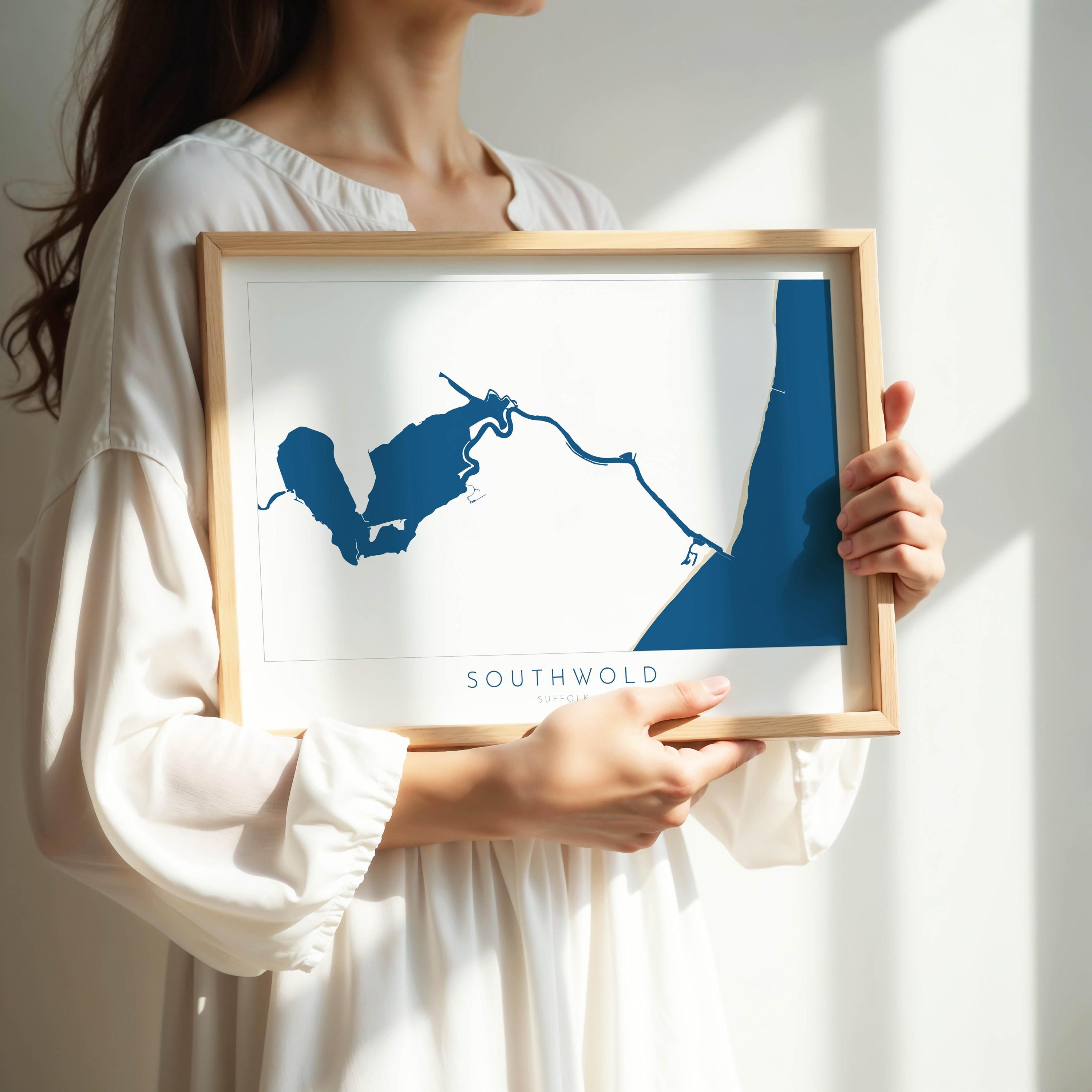 Southwold Art Map - Suffolk Art, Southwold Map Art, Suffolk Coast Travel Print, Suffolk Gift, River Blyth Map, UK Map Art, UK Rivers Map