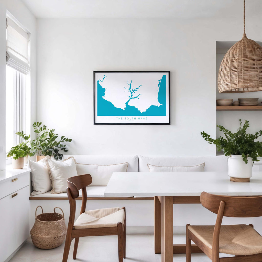 The South Hams Art Print - South Devon Map Art, Salcombe Art print, Devon Travel Poster, Devon Gift, Devon Print, UK Coast Map, UK Beaches