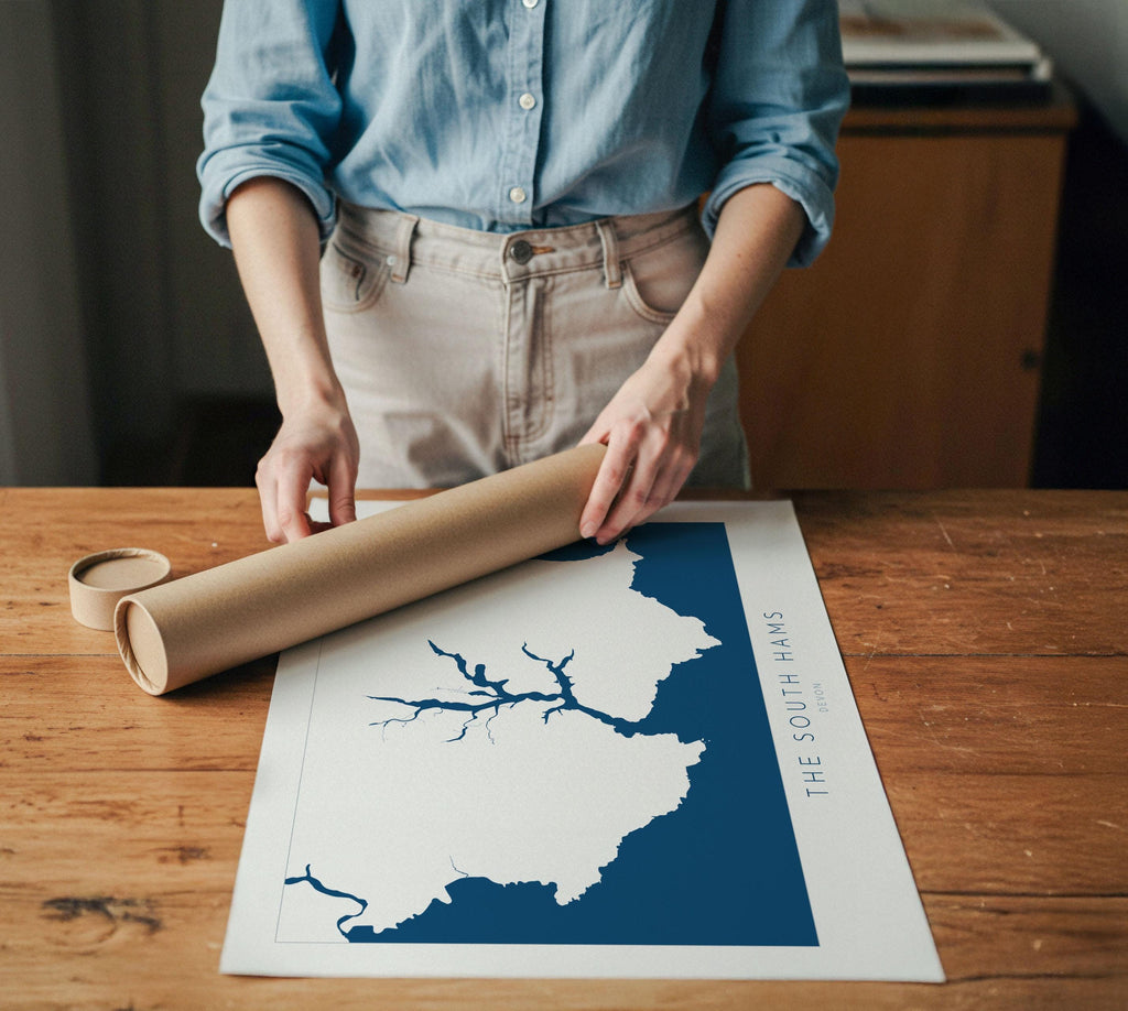 The South Hams Art Print - South Devon Map Art, Salcombe Art print, Devon Travel Poster, Devon Gift, Devon Print, UK Coast Map, UK Beaches