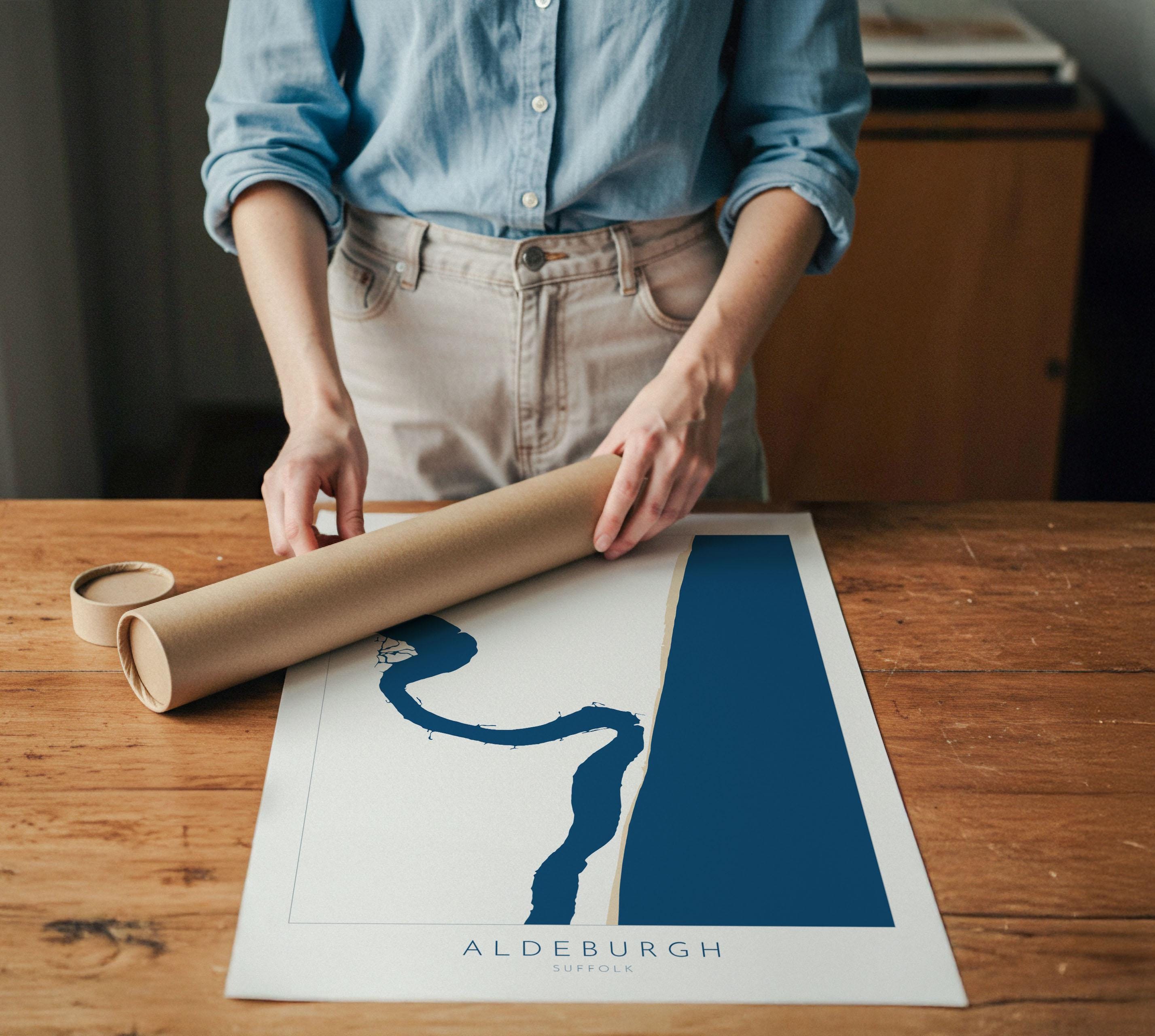 Aldeburgh Map Art - Suffolk Map, River Alde Map, Aldeburgh Print, Suffolk Coast, Suffolk Travel Print, Suffolk Gift, UK Seaside Art