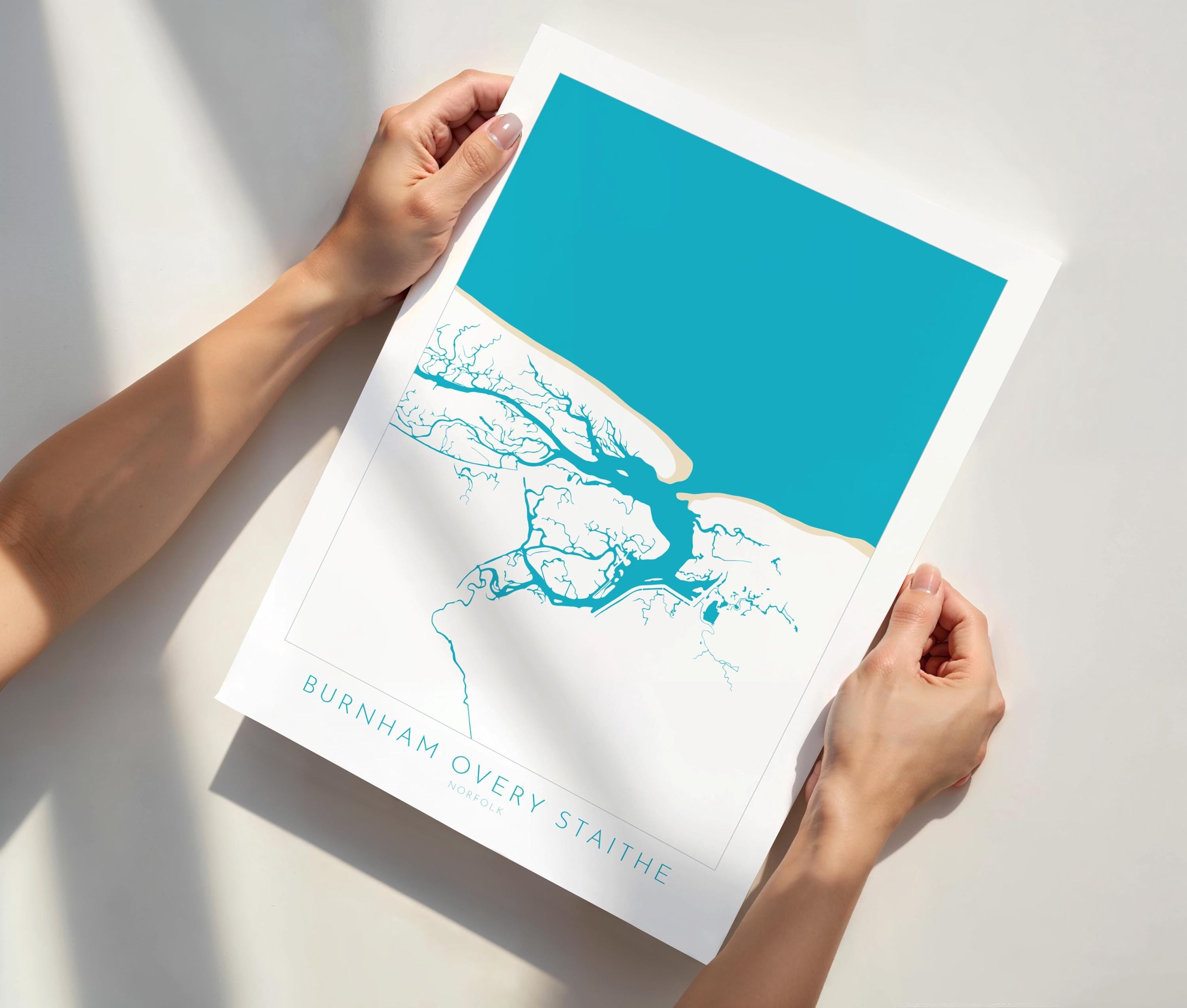 Burnham Overy Staithe Map Art - Norfolk Map, Burnham Overy Art Print, Norfolk Gift, North Norfolk Poster, North Norfolk Coast, Norfolk Beach