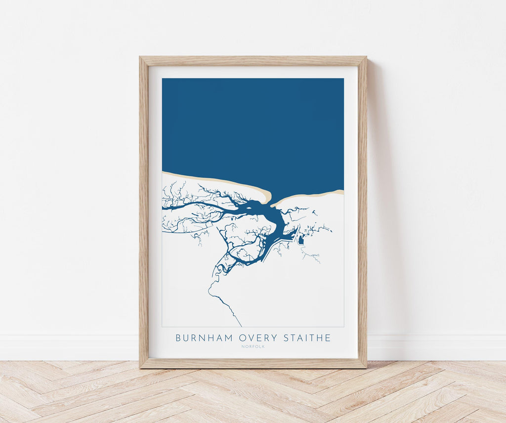 Burnham Overy Staithe Map Art - Norfolk Map, Burnham Overy Art Print, Norfolk Gift, North Norfolk Poster, North Norfolk Coast, Norfolk Beach