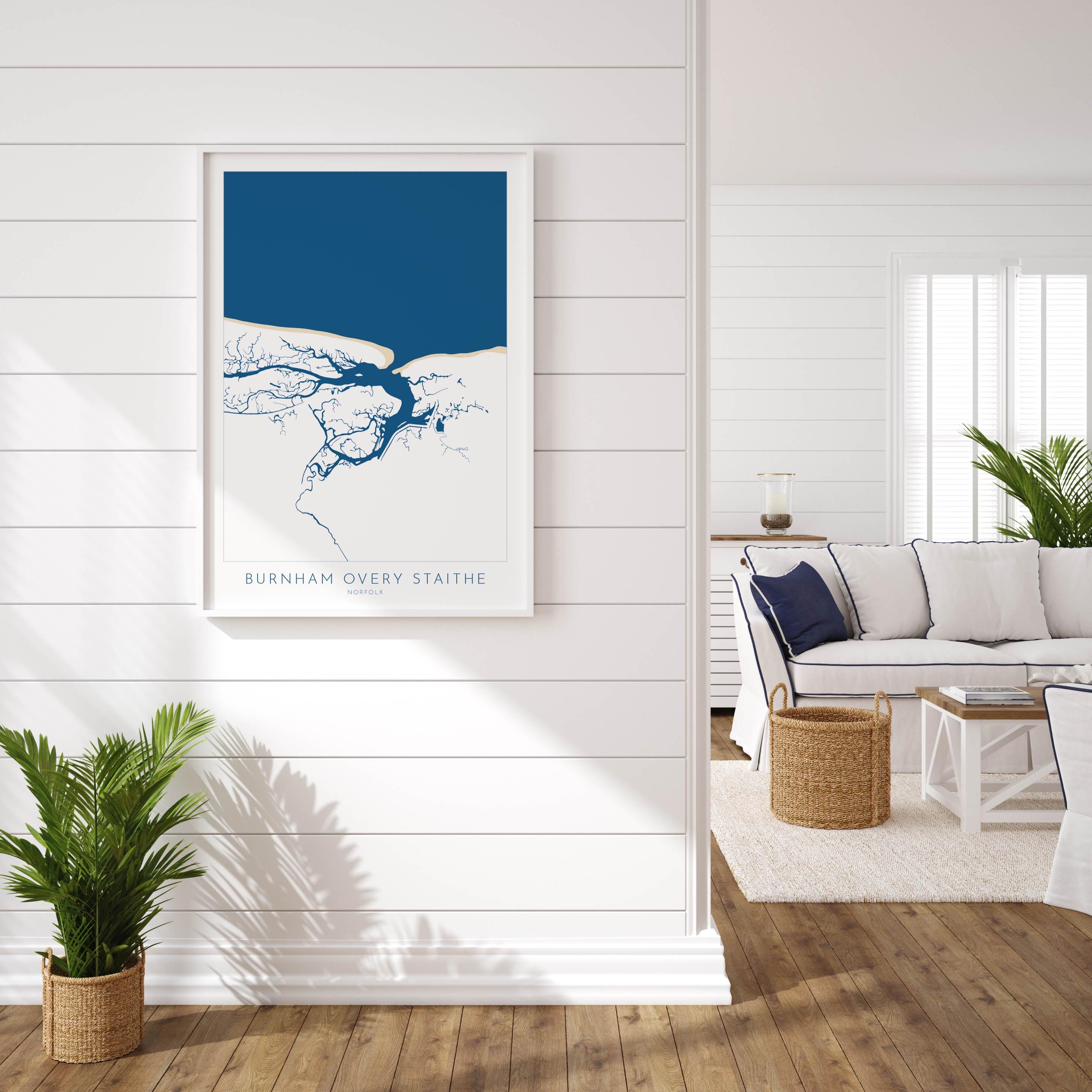 Burnham Overy Staithe Map Art - Norfolk Map, Burnham Overy Art Print, Norfolk Gift, North Norfolk Poster, North Norfolk Coast, Norfolk Beach