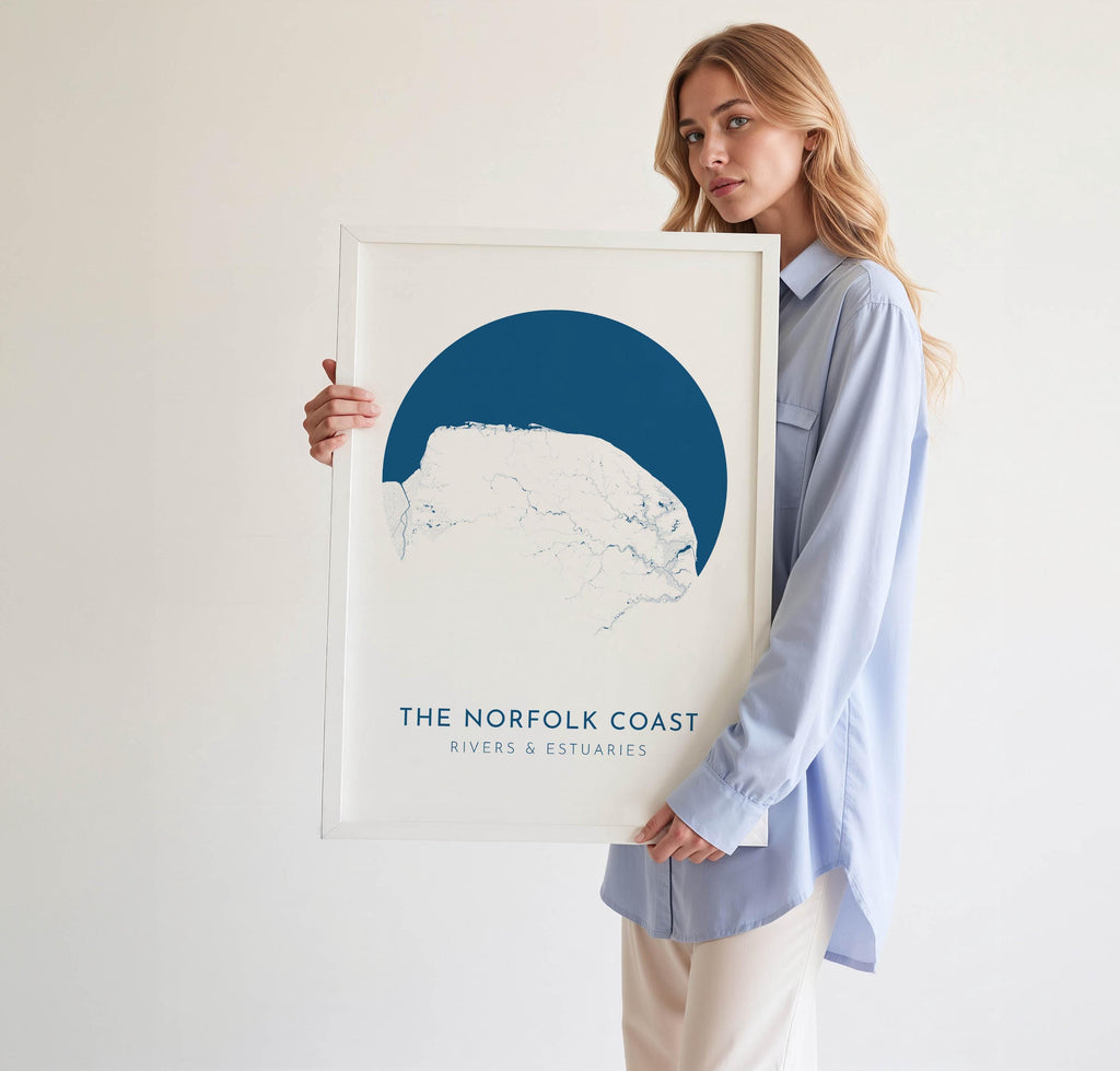 Norfolk Map Art - Norfolk Coast, Blakeney Point, Cromer, Norfolk Print, Burnham Market, Norfolk Poster, Holkham, Norfolk Rivers, UK Map